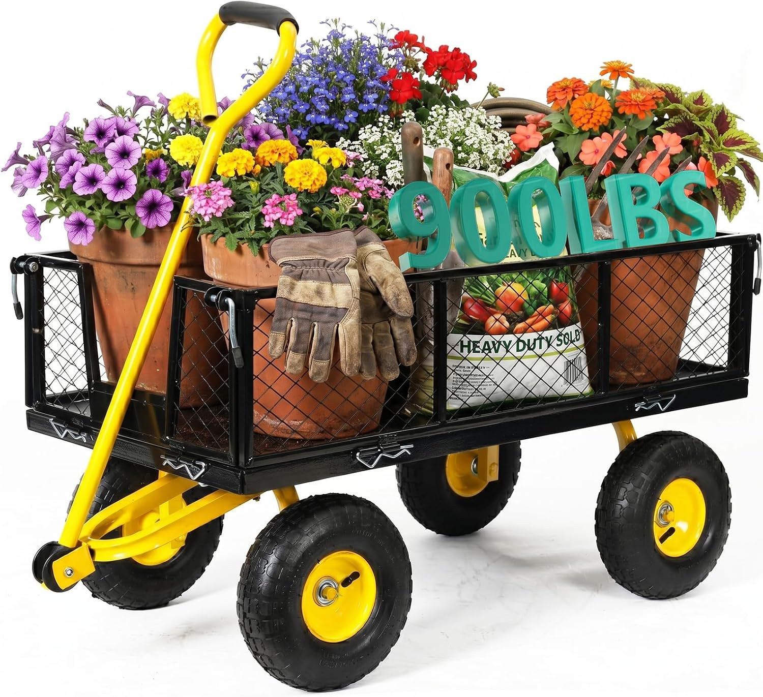 SUNNYFEEL Steel Garden Cart Heavy Duty 500 LBS Utility Wagon on Wheels