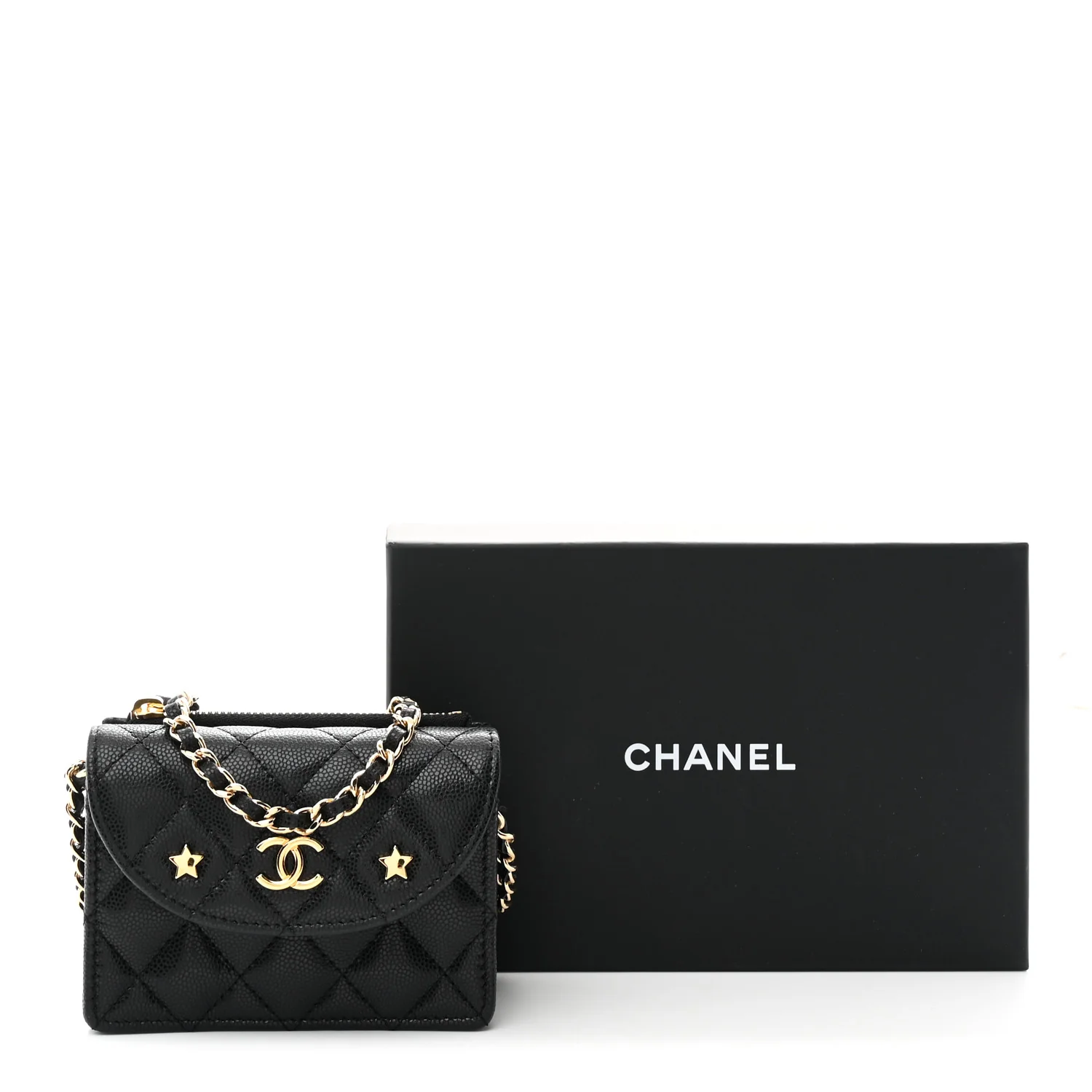 Caviar Quilted Clutch With Chain Black