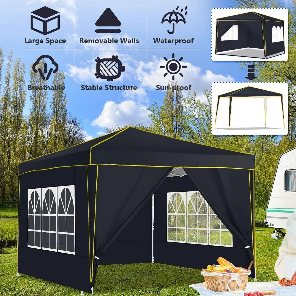 10x10 Pop up Canopy with Sidewalls,Waterproof Tent for Parties Wedding Event,Instant Outdoor Gazebos with Carry Bag,Stakes,Ropes Sandbags,Black(PVC Window/Black) - Image 8