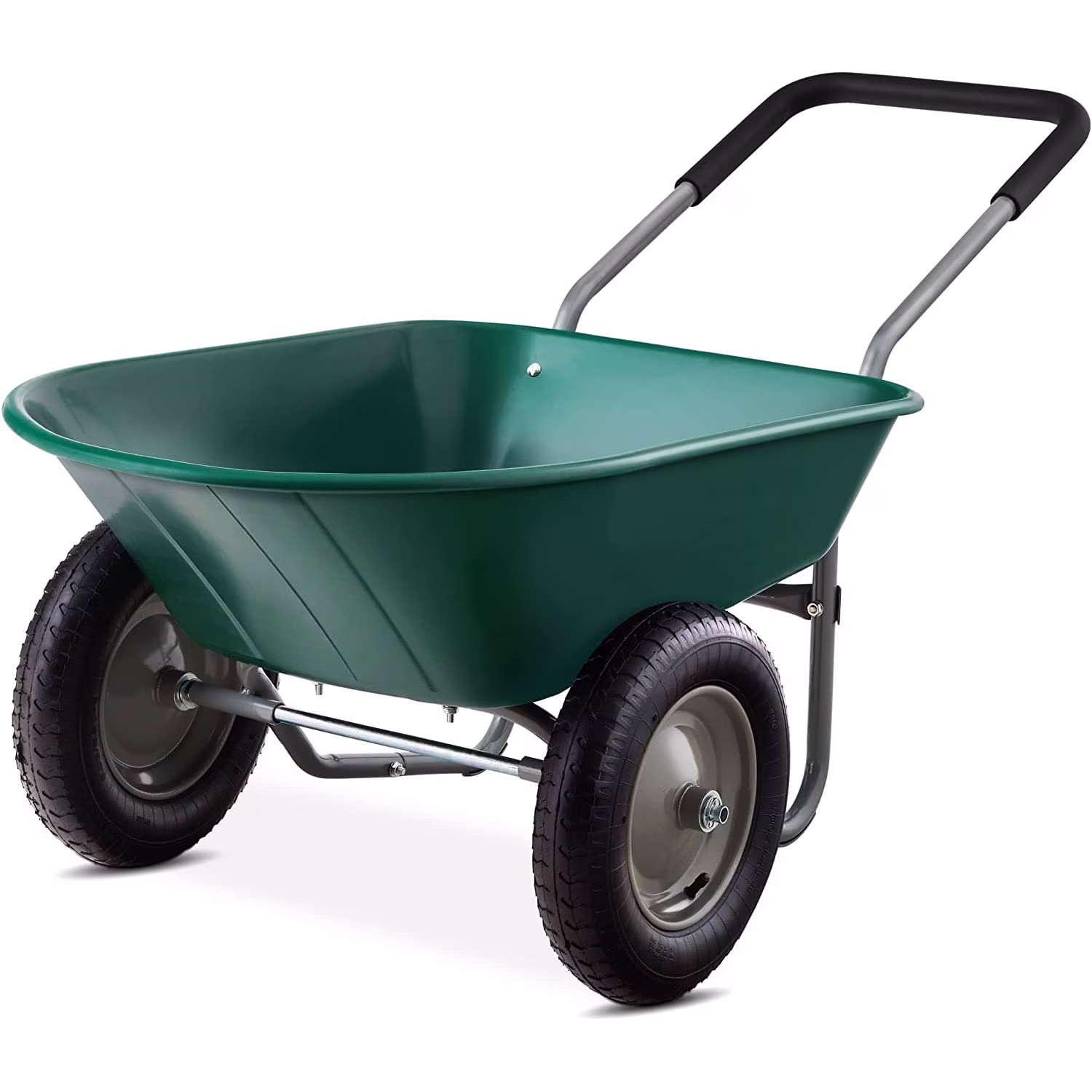 Bilot Dual-Wheel Home Utility Yard Wheelbarrow Garden Cart w/Built-in Stand for Lawn, Gardening, Grass, Soil, Bricks, and Construction, Green
