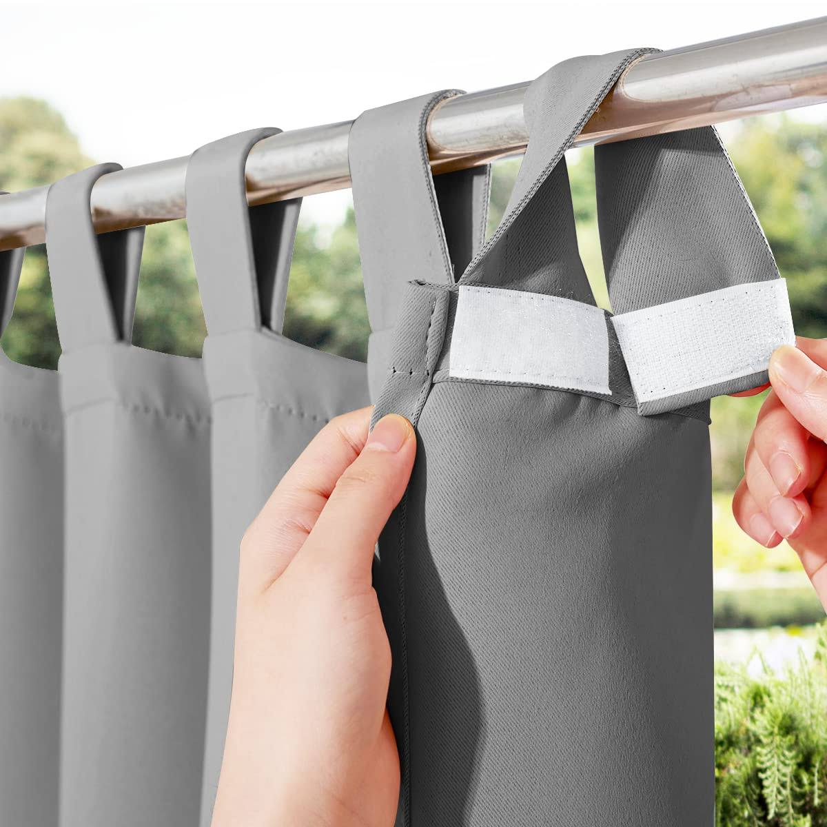 NICETOWN Outdoor Curtain for Patio Waterproof 95 inch Length, Sticky Tab Top Thermal Insulated Blackout Window Treatment Divider Protect Privacy for