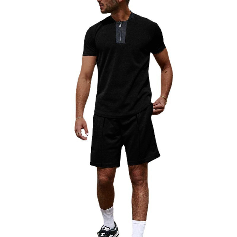 Costume noir à manches courtes en maille pour homme Suitmens