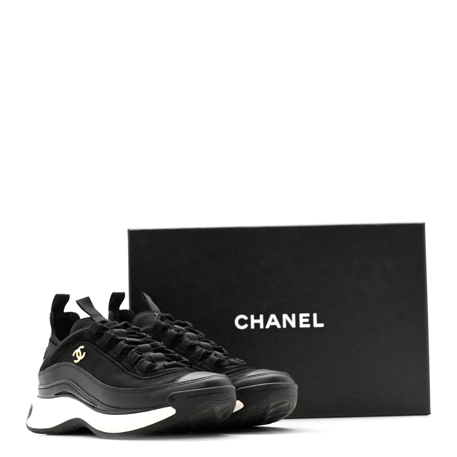 Velvet Calfskin Mixed Fibers CC Sneakers 38 Black