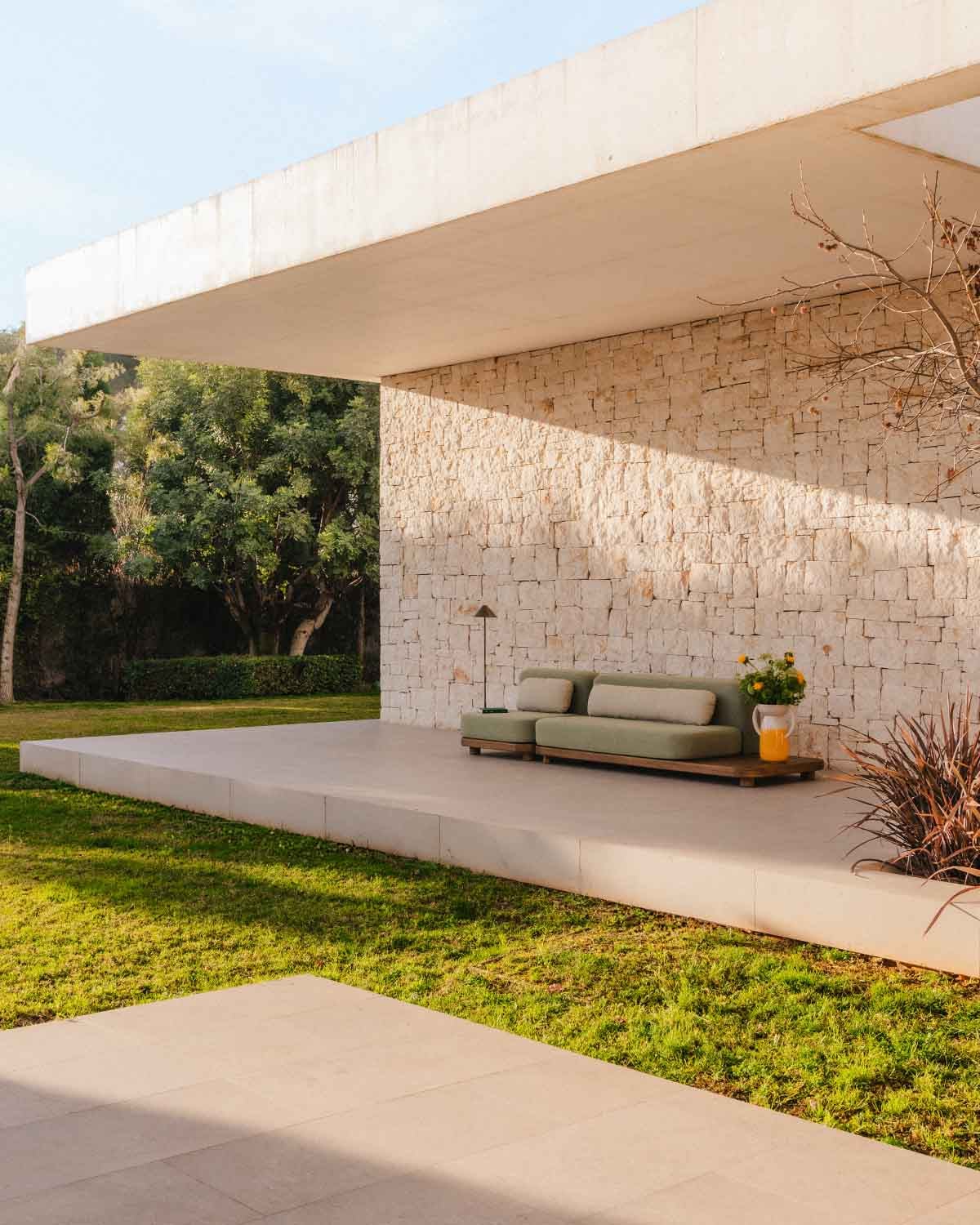 Redik - Sofá Modular de Jardín 2 Piezas Módulo Sofá y Módulo Central de Madera de Acacia y Tela Redik