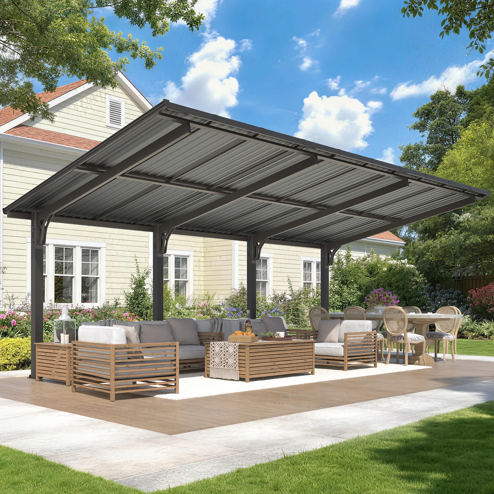 AECOJOY 20'x10' Lean to Hardtop Metal Carport Gazebo, 10x20 Outdoor Freestanding Pergola Gazebo