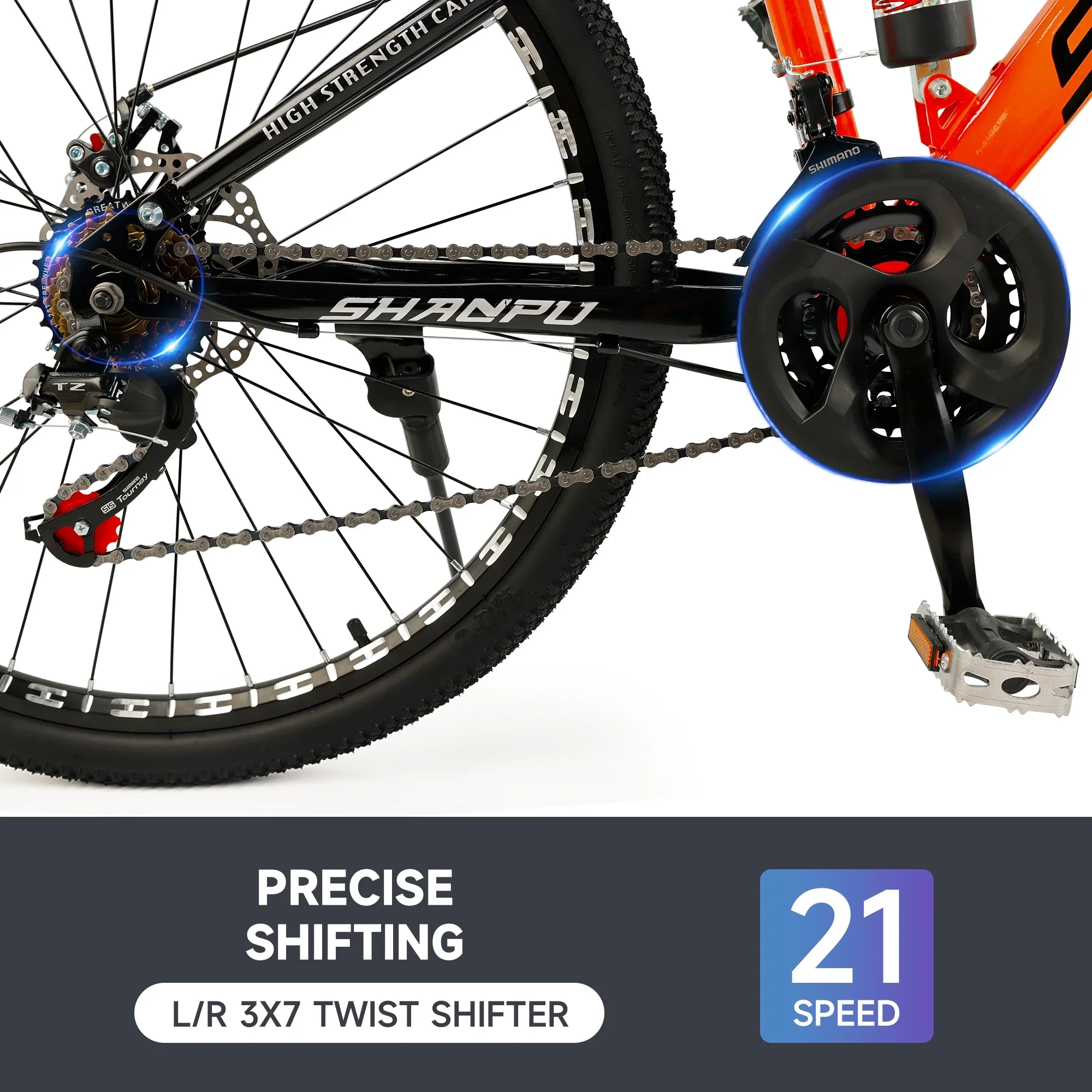 ARTUDATECH 26 Inch Wheel Full Suspension Mens Mountain Bike, Shimano 21 Speed,  Dual Disc Brake Bike for Men Womens Adult Bicycle With Bike Lock And Air Pump, orange