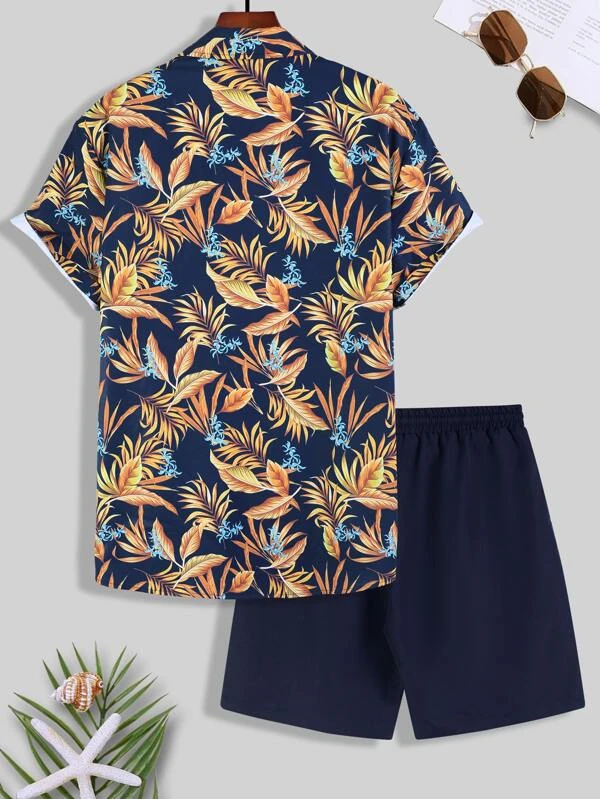 Ensemble chemise à manches courtes à imprimé hawaïen pour homme Suitmens 002
