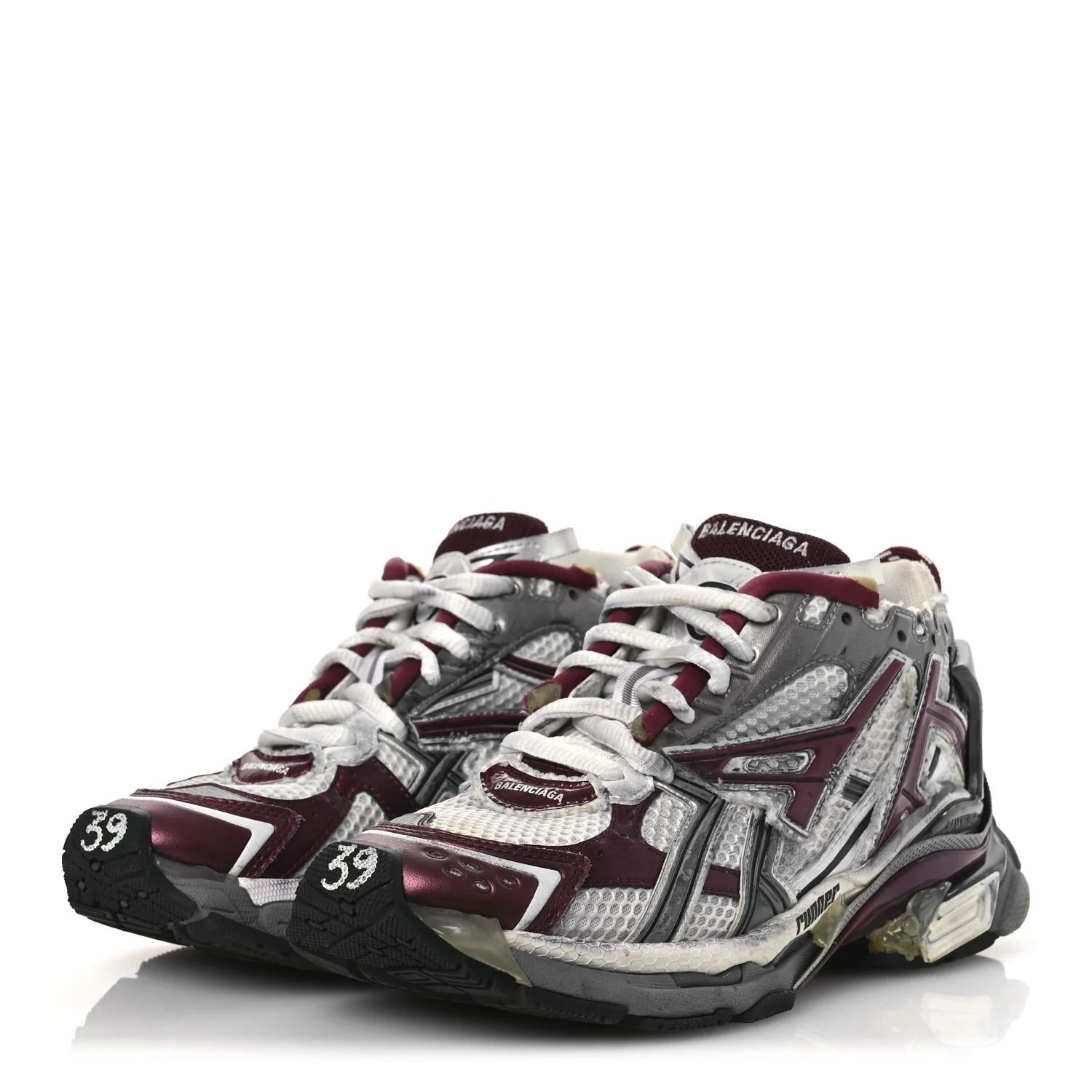 Mesh Rubber Distressed Womens Runner Sneakers 39 White Burgundy Grey