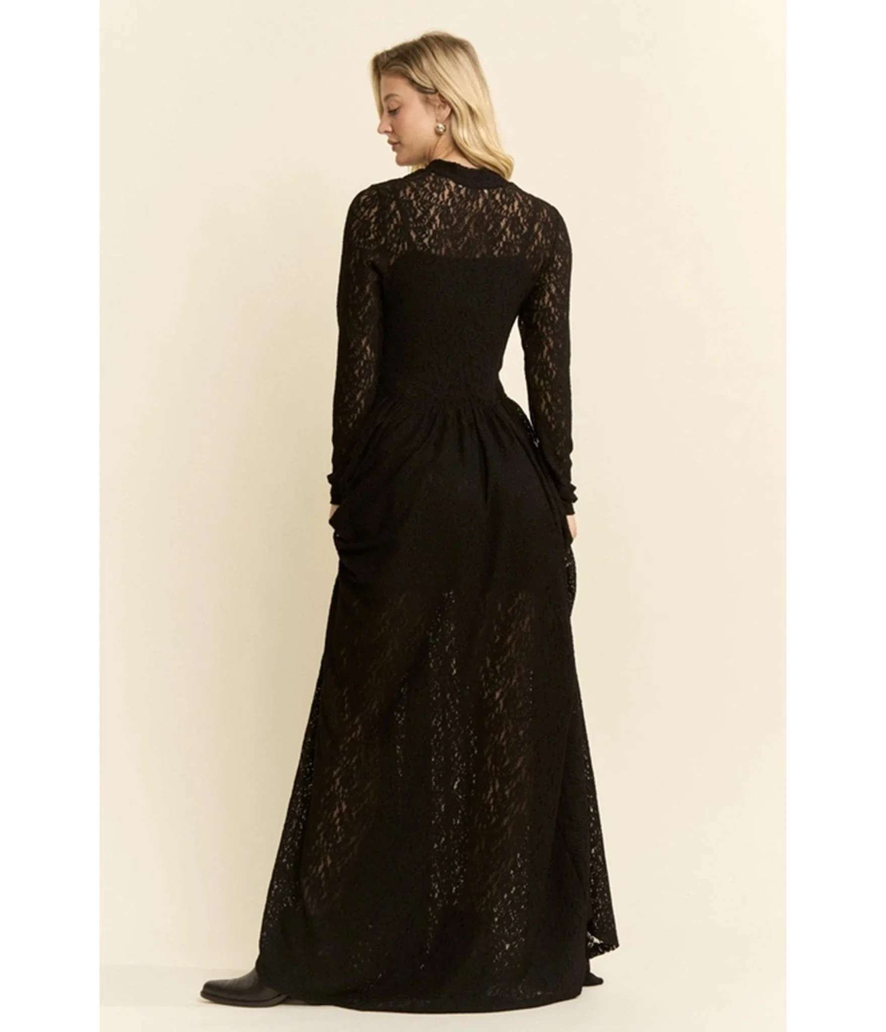 Black Lace Long Sleeve Maxi Dress