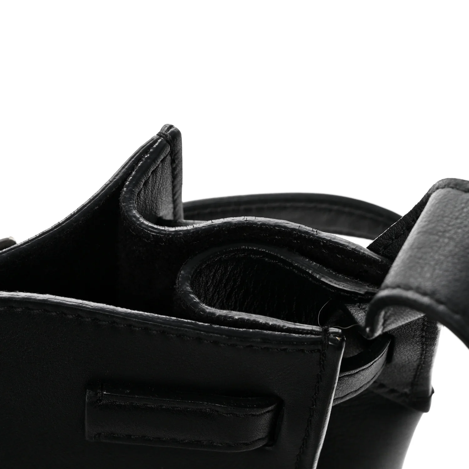 Supple Grained Calfskin Long Strap Big Bag Bucket Black
