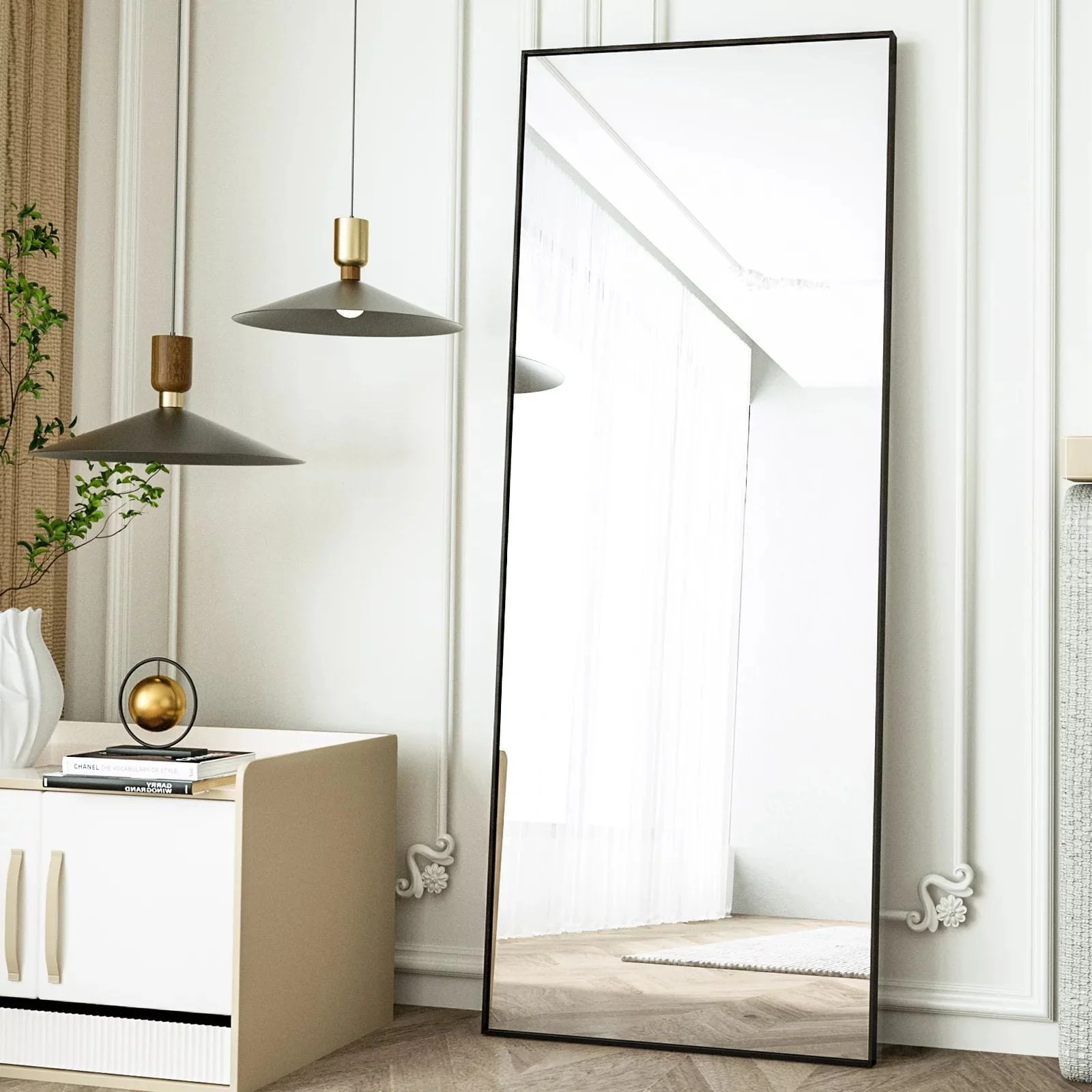 BEAUTYPEAK 64"x21" Full Length Mirror Rectangle Body Dressing Floor Standing Mirrors, Black