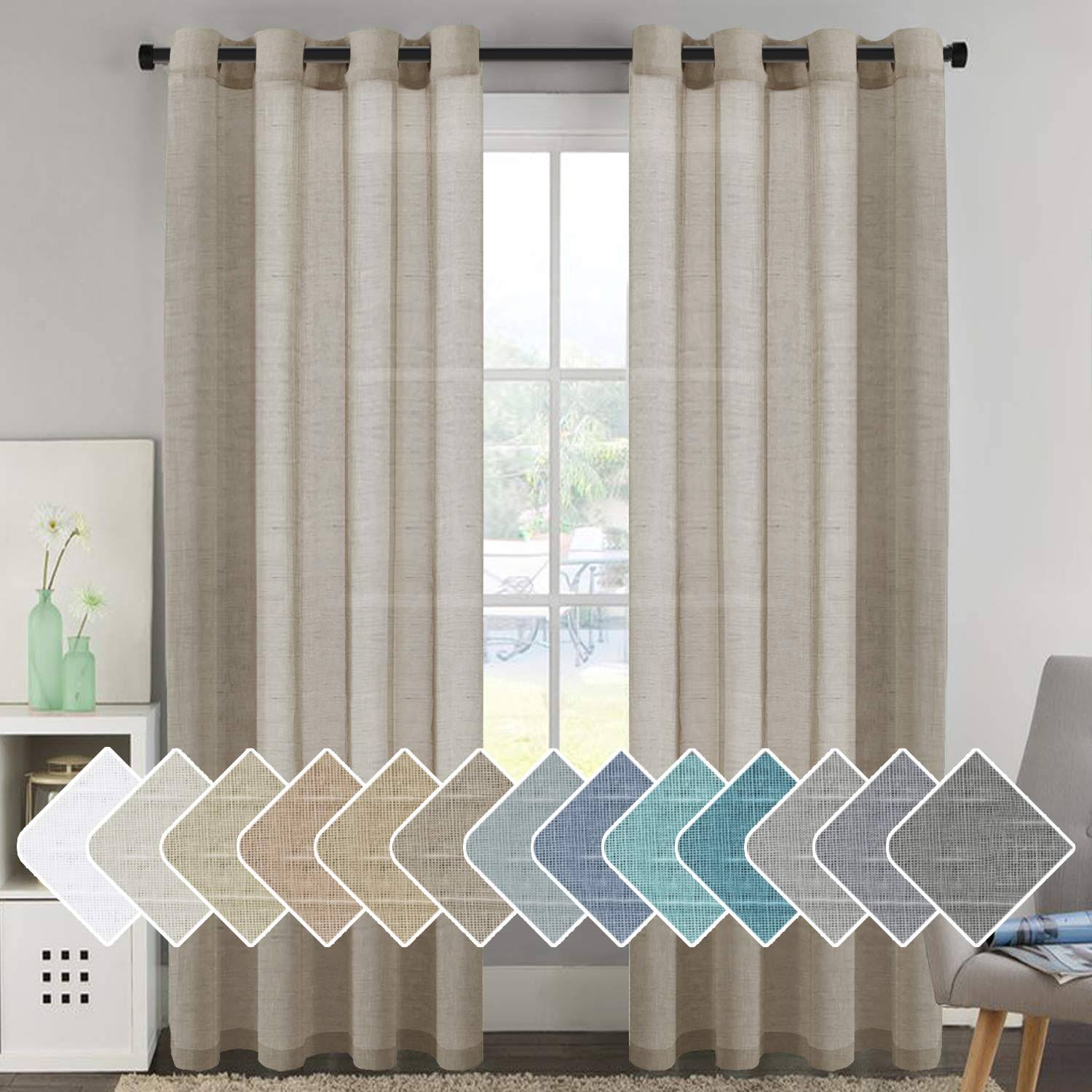 H.VERSAILTEX Ultra Elegant Natural Linen Curtains Soft Linen Semi Sheer Curtains for Living Room Window Privacy Translucent Linen Textured Drapes