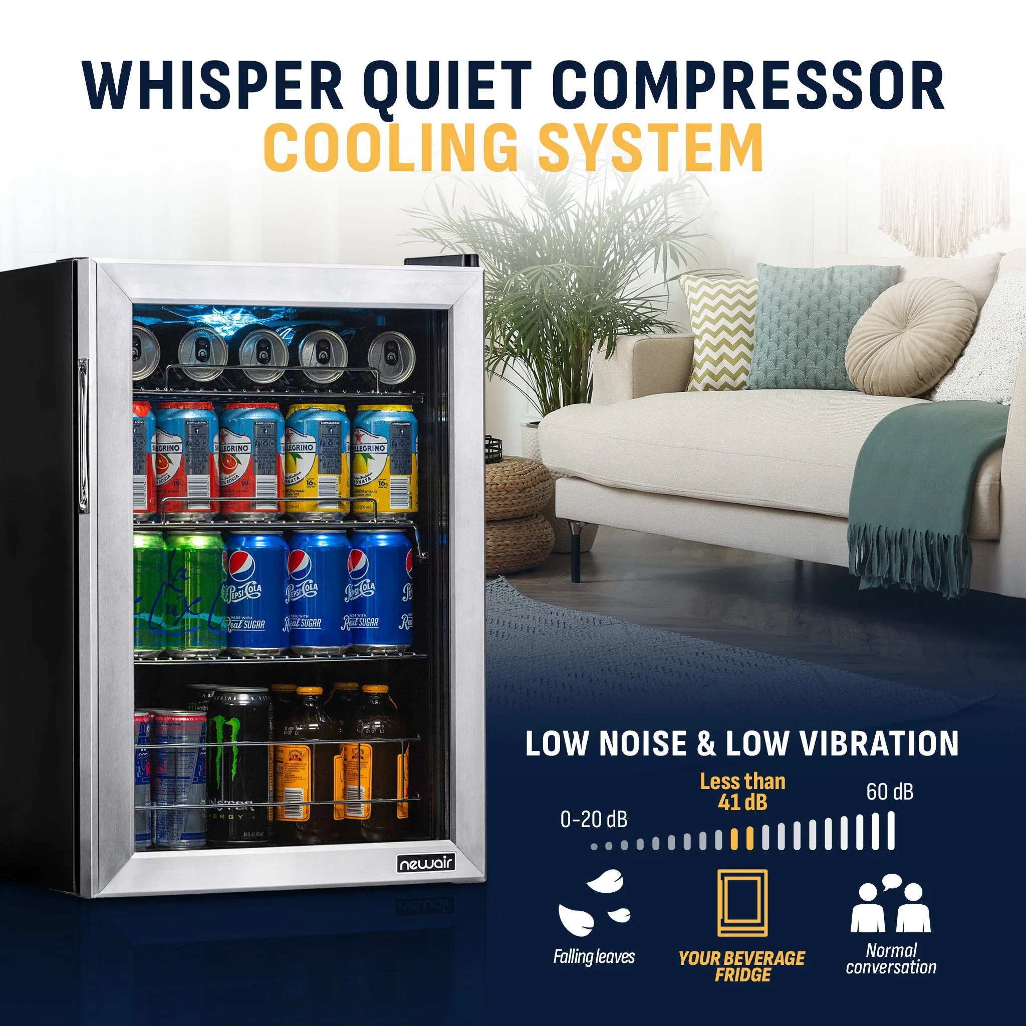 Newair 90-Can Freestanding Stainless Steel Beverage Fridge -17
