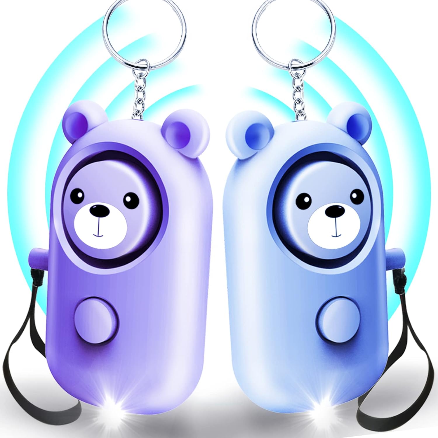 Personal Alarm Safe Sound for Women Kids Elders, 2 Pack Cute 130dB Loud Siren Safety Self-Defense with LED Light, Security Keychain Emergency Alert Alone (Blue+Purple)