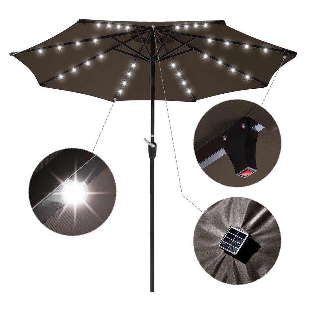 Parasol de terrasse inclinable Yescom de 2,74 m (9 pi) à LED solaires