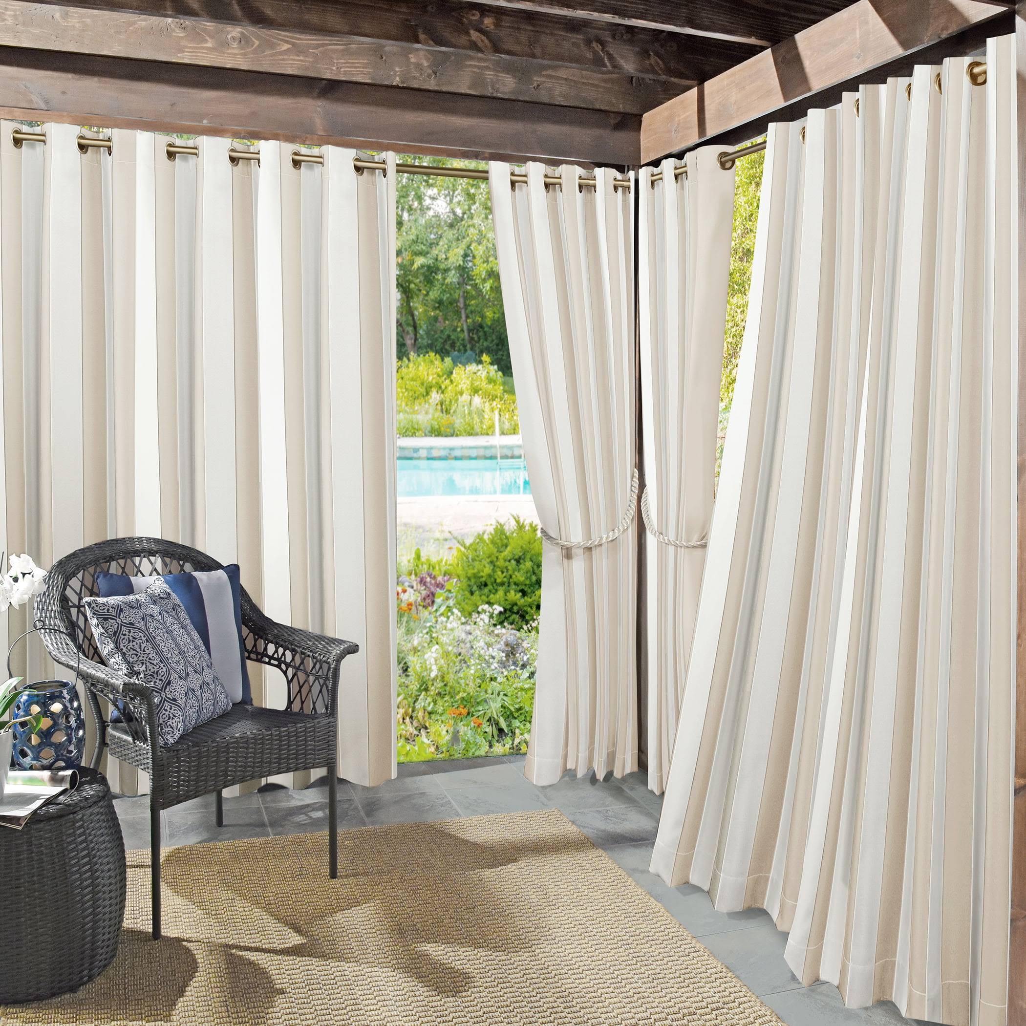 Sun Zero Valencia Cabana Stripe Indoor/ Outdoor Curtain Panel - Khaki - 54