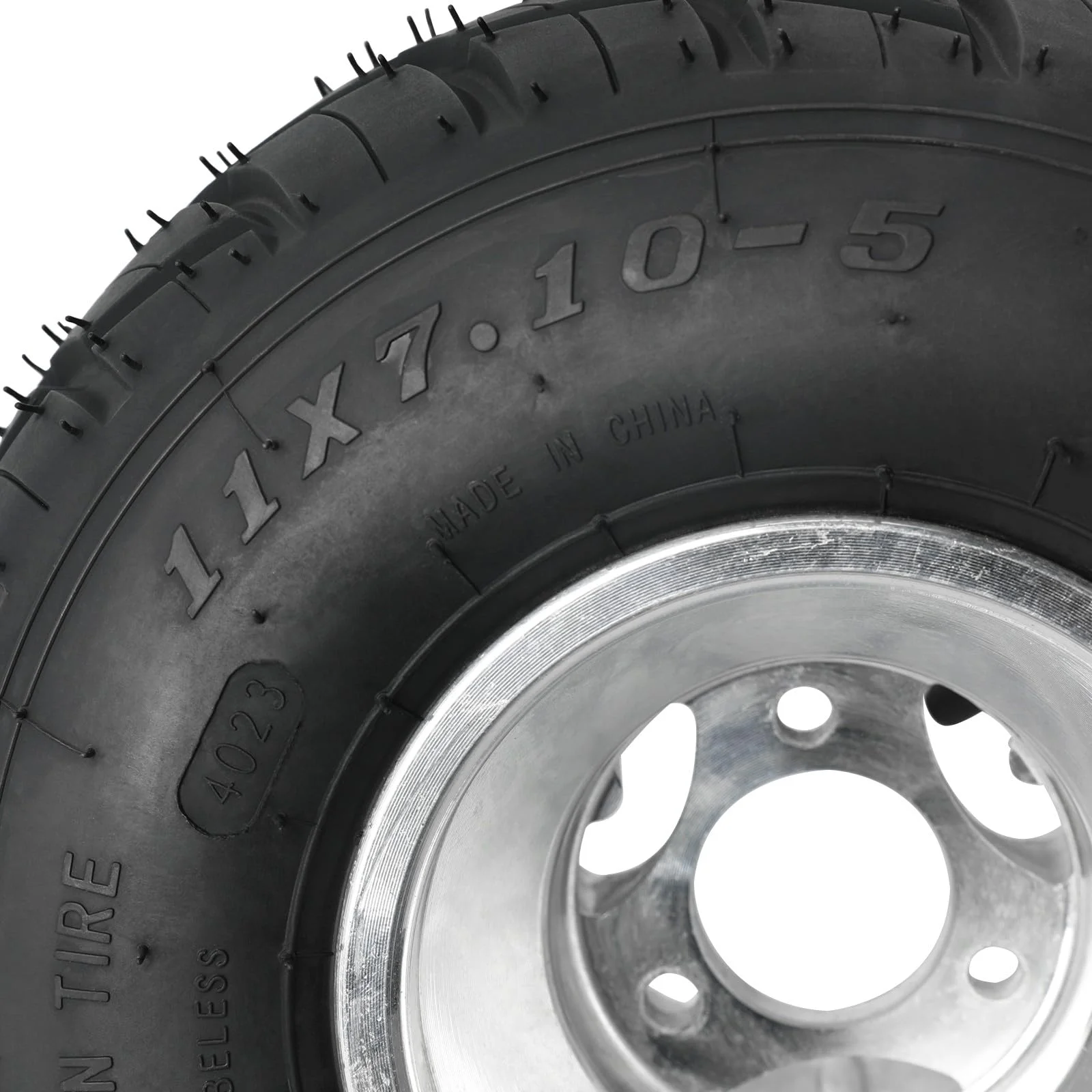 Set 4 Go Kart Tires and Rims, 10x4.50 - 5 Front Tubeless Tires Rims, 11x7.10 - 5 Rear Tires Rims, Go Cart Wheels and Tires Fit Bolt Pattern 58 Mm with 3 Holes Drift Trike, Buggy Lawn Mower