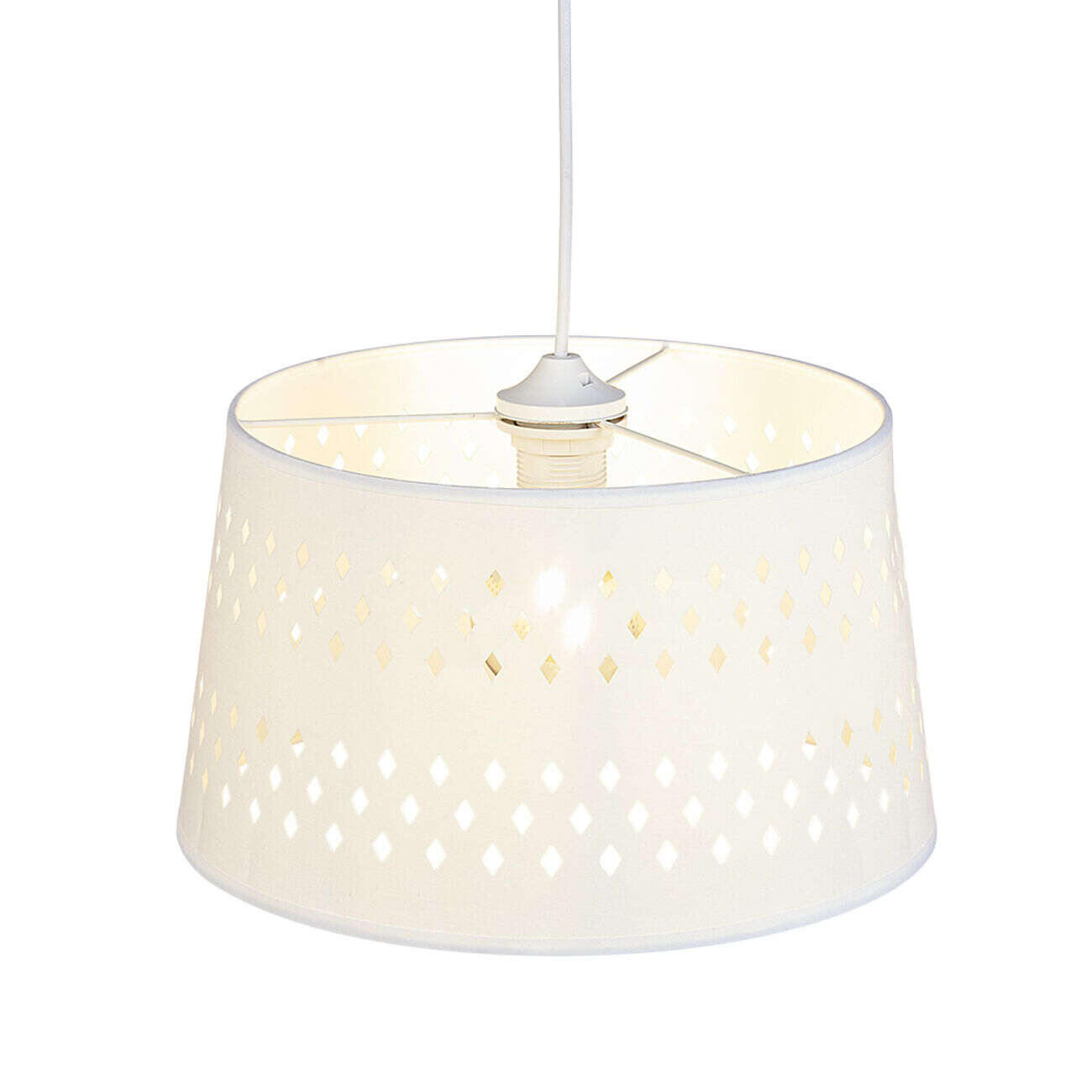 Suspension avec abat jour blanc à motifs ajourés losanges