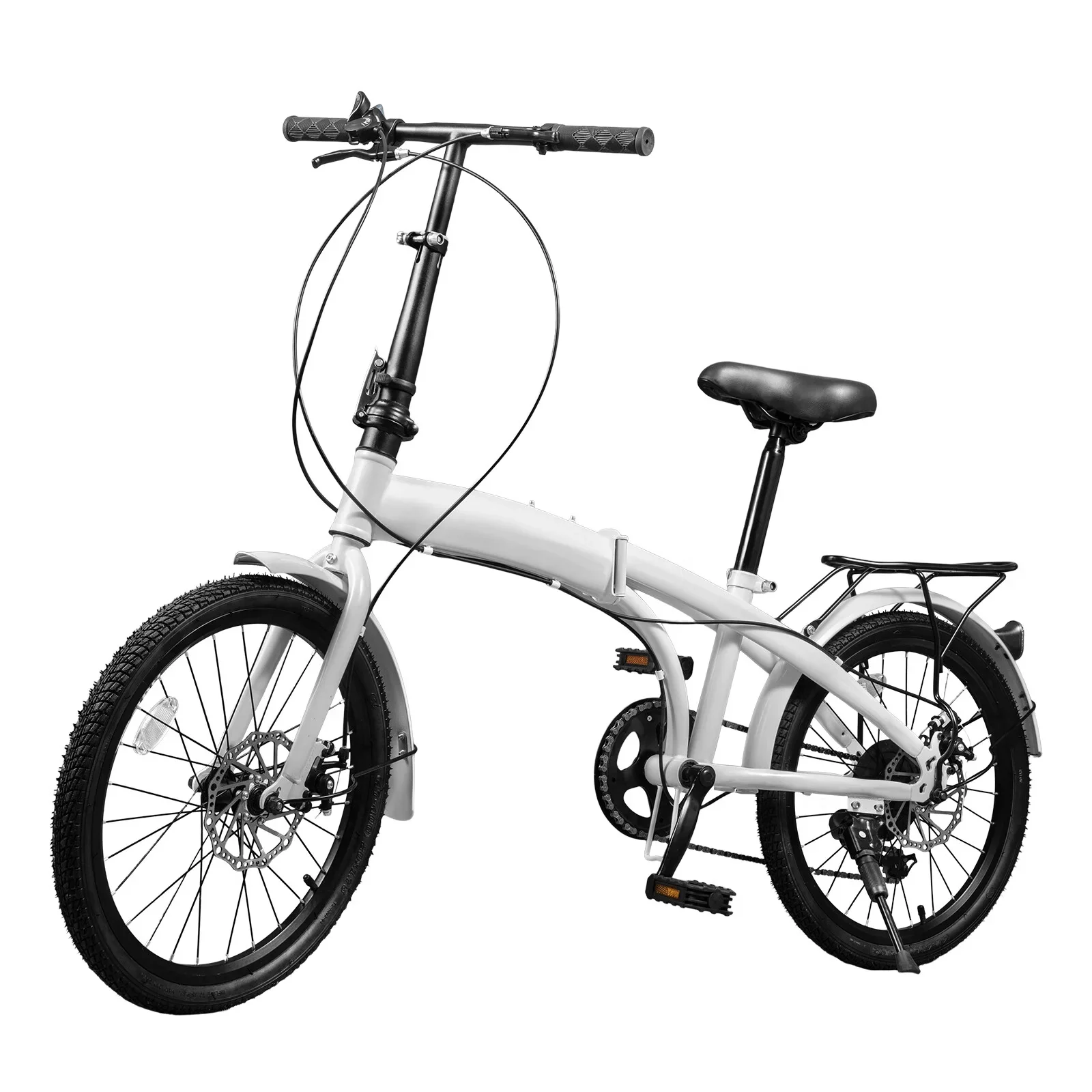 LOYALHEARTDY 20 Folding Bike 7-Speed Unisex Mountain Bicycle Adjustable Height MTB City Bike for Adult Teenager High Carbon Steel Foldable Bicycle for Riding Traveling w/Dual Disc Brakes & Fender