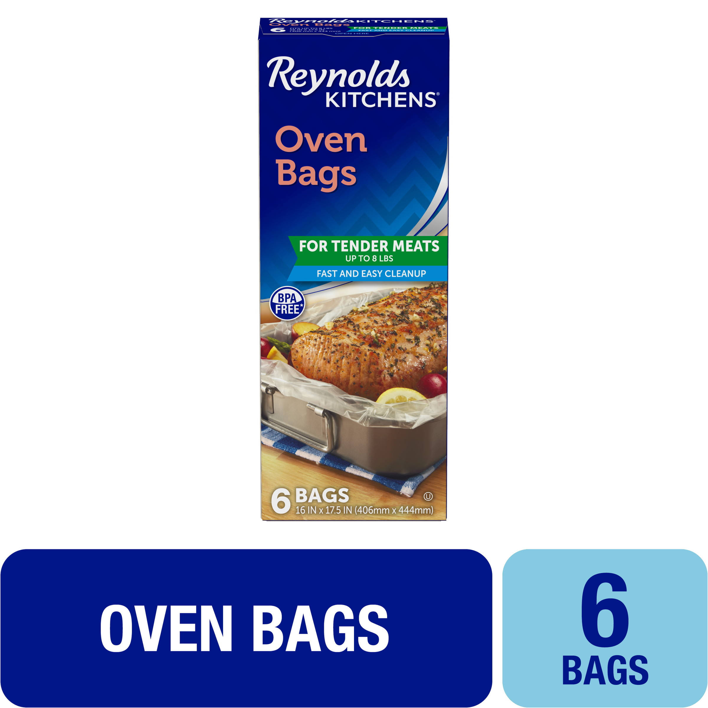 Reynolds Kitchens Oven Bags, for Tender Meats, Fast and Easy Cleanup - 6 bags