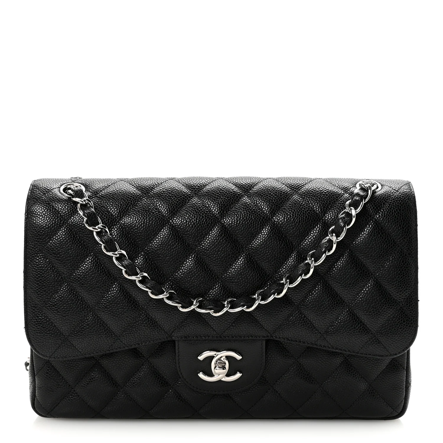 Caviar Quilted Jumbo Double Flap Black