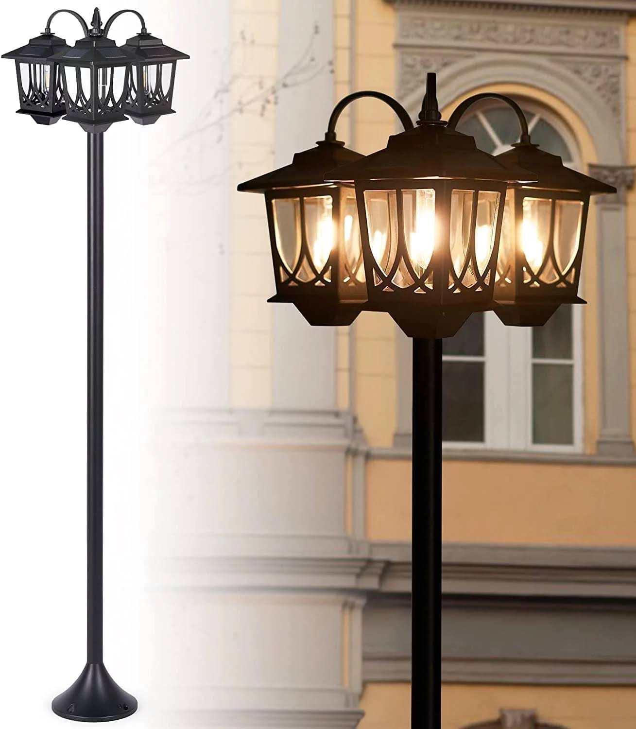 PASAMIC Outdoor Solar Lamp Post Lights, Solar Floor Lamps Outdoor Lights,3-Head Waterproof Solar Powerd Lights for Garden,Lawn,Pathway,Yard,Front/Back
