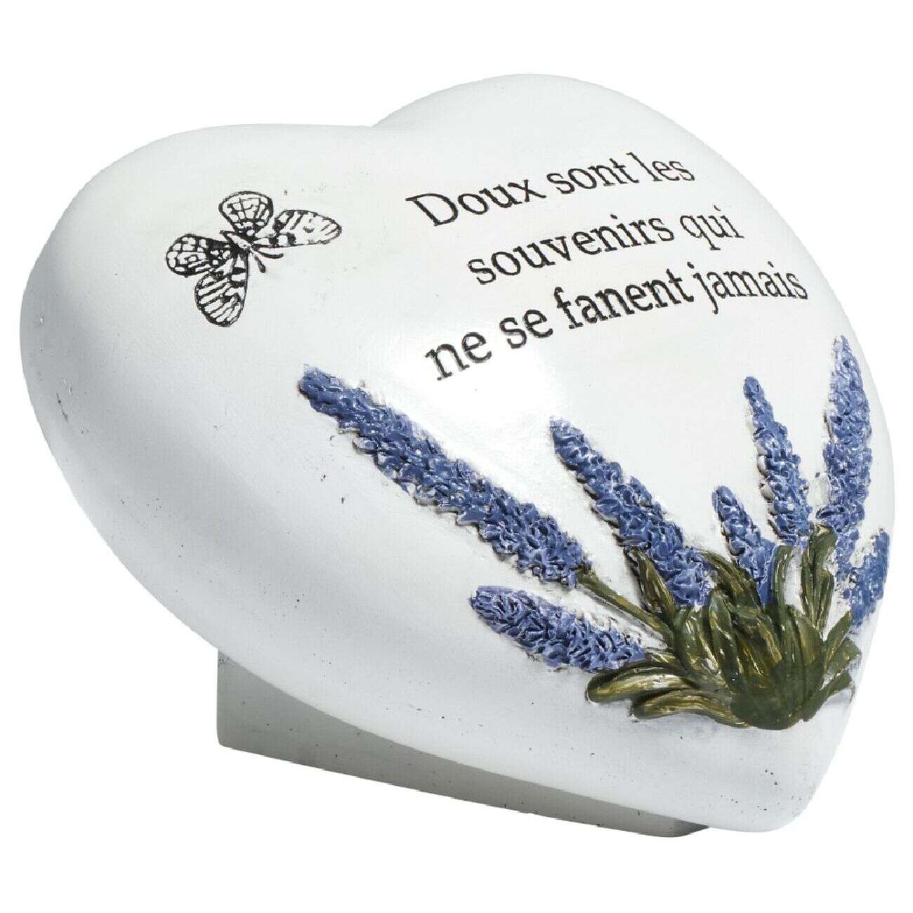 Pierre en résine beige en forme de coeur avec message