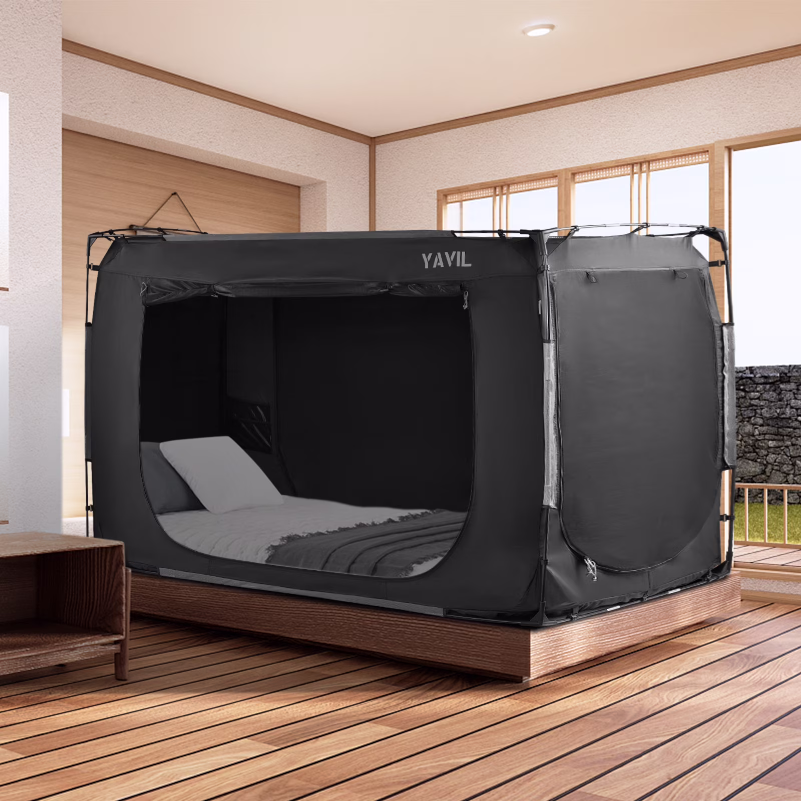 Bed Tent Full Size Portable Pop up Privacy Sleeping 3 Doors Bed Tent Net 75 x 54 x 47in 10lb(Full)