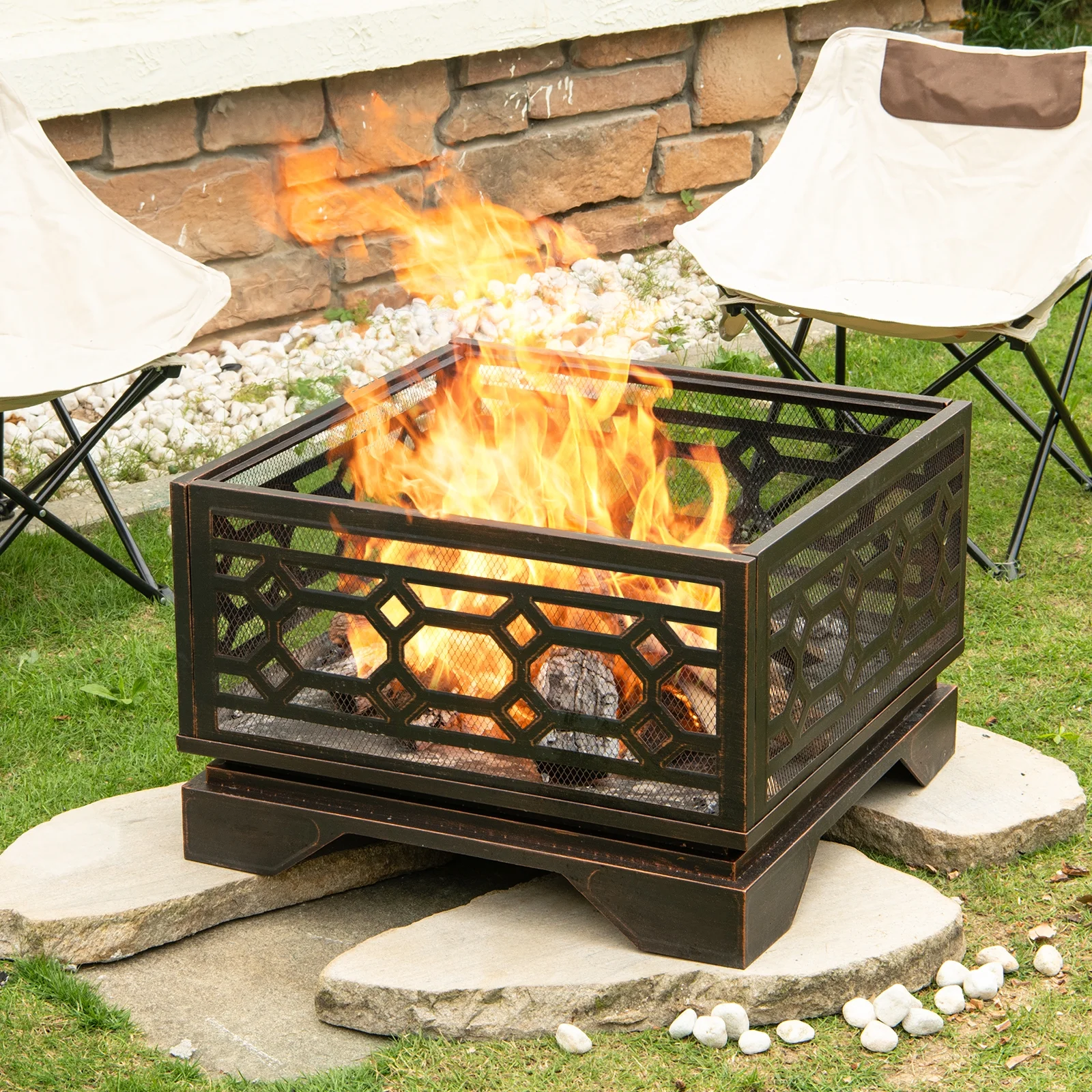 26�� Square Wood Burning Fire Pit for Outdoor Patio Garden(26") - Image 2