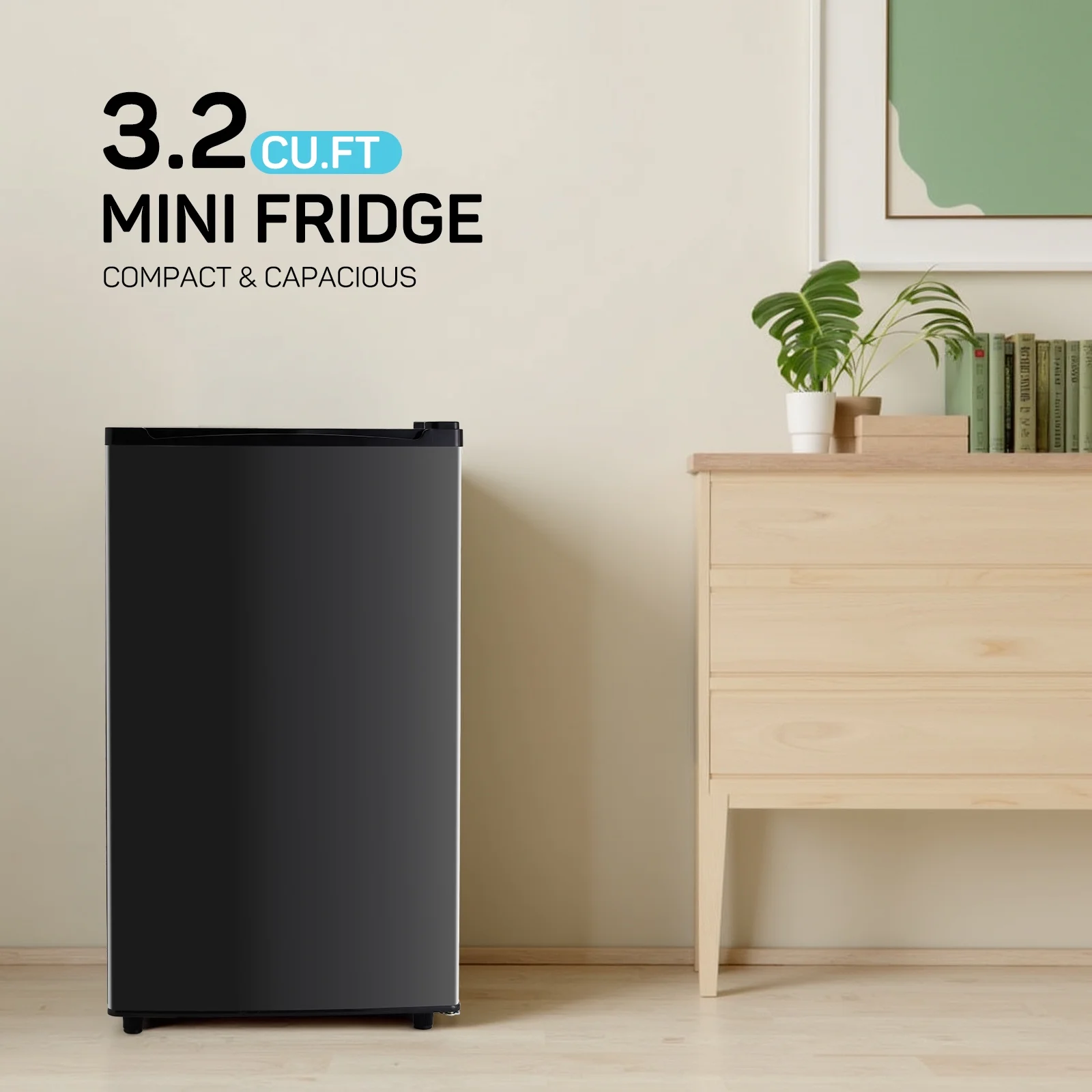 Upgraded Mini Fridge with Freezer, Compact Single Door, 3.2 Cu.Ft , Adjustable Thermostat, Low Noise, Perfect for Bedroom, Dorm, Office, 17.5" D x 17.7" W x 31.5" H, Black(Black) - Image 7