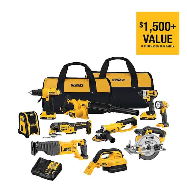 20V MAX Cordless 10 Tool Combo Kit with (2) 20V 2 0Ah Batteries, Charger, and Bag