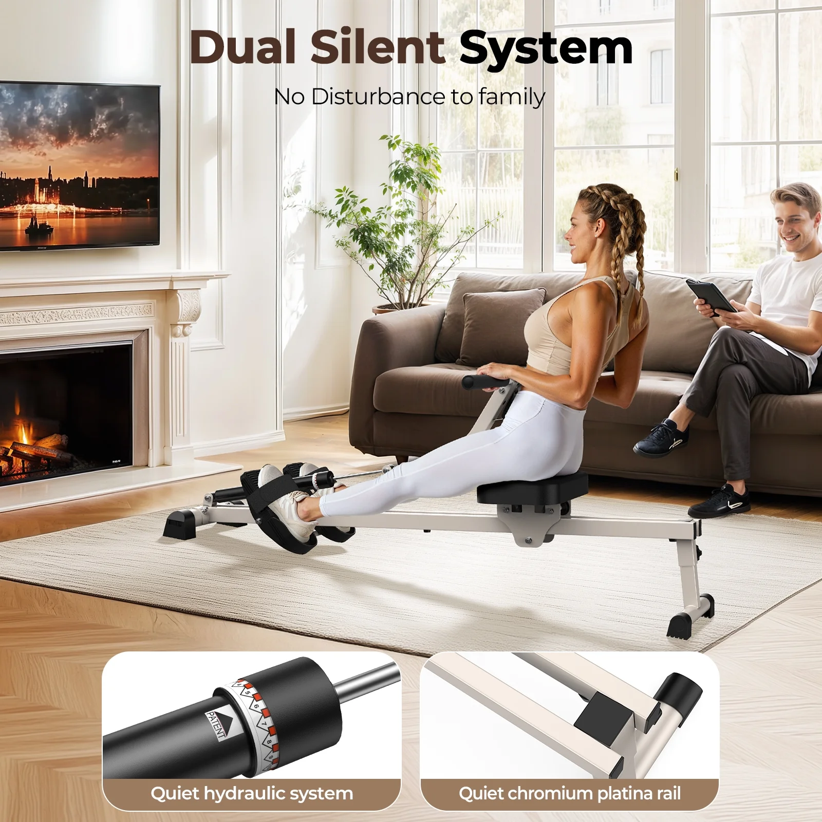 Rowing Machine Rower Exercise for Home Cardio Workouts, 12 Adjustable Resistance, Includes Digital Monitor and Comfortable Seat Cushion - Image 4