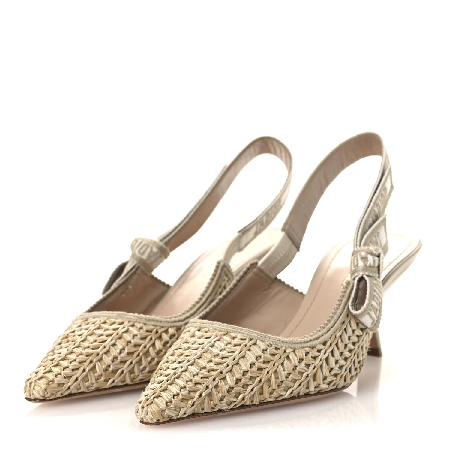 Raffia Embroidered J'Adior Slingback 65mm Pumps 36 Taupe