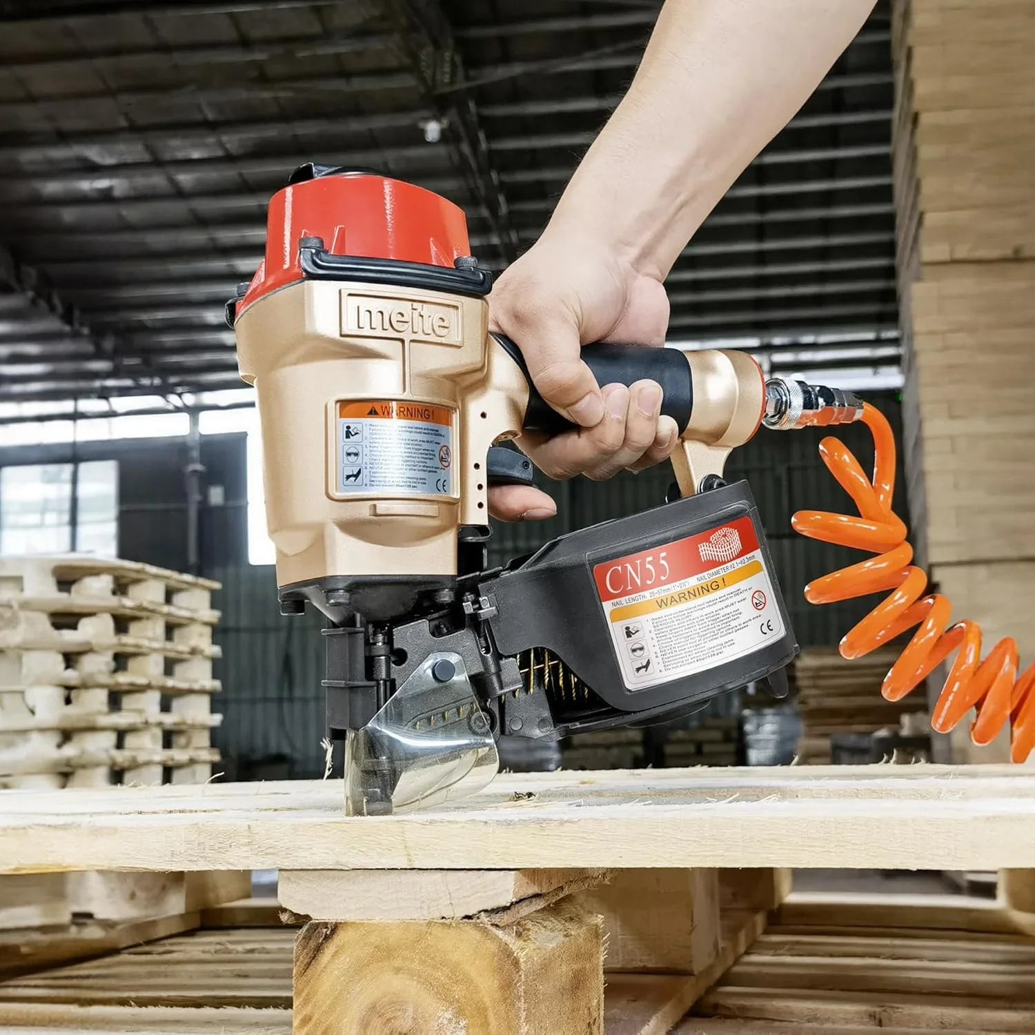 MEITE CN55 Pneumatic Coil Siding Nailer 15 Degree 1 to 2-1/4 Length Coil Nail Gun