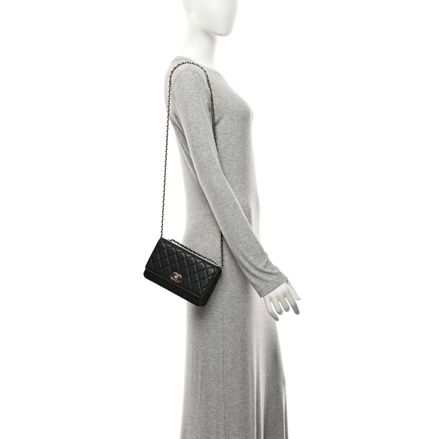 Lambskin Quilted Trendy CC Wallet On Chain WOC Black