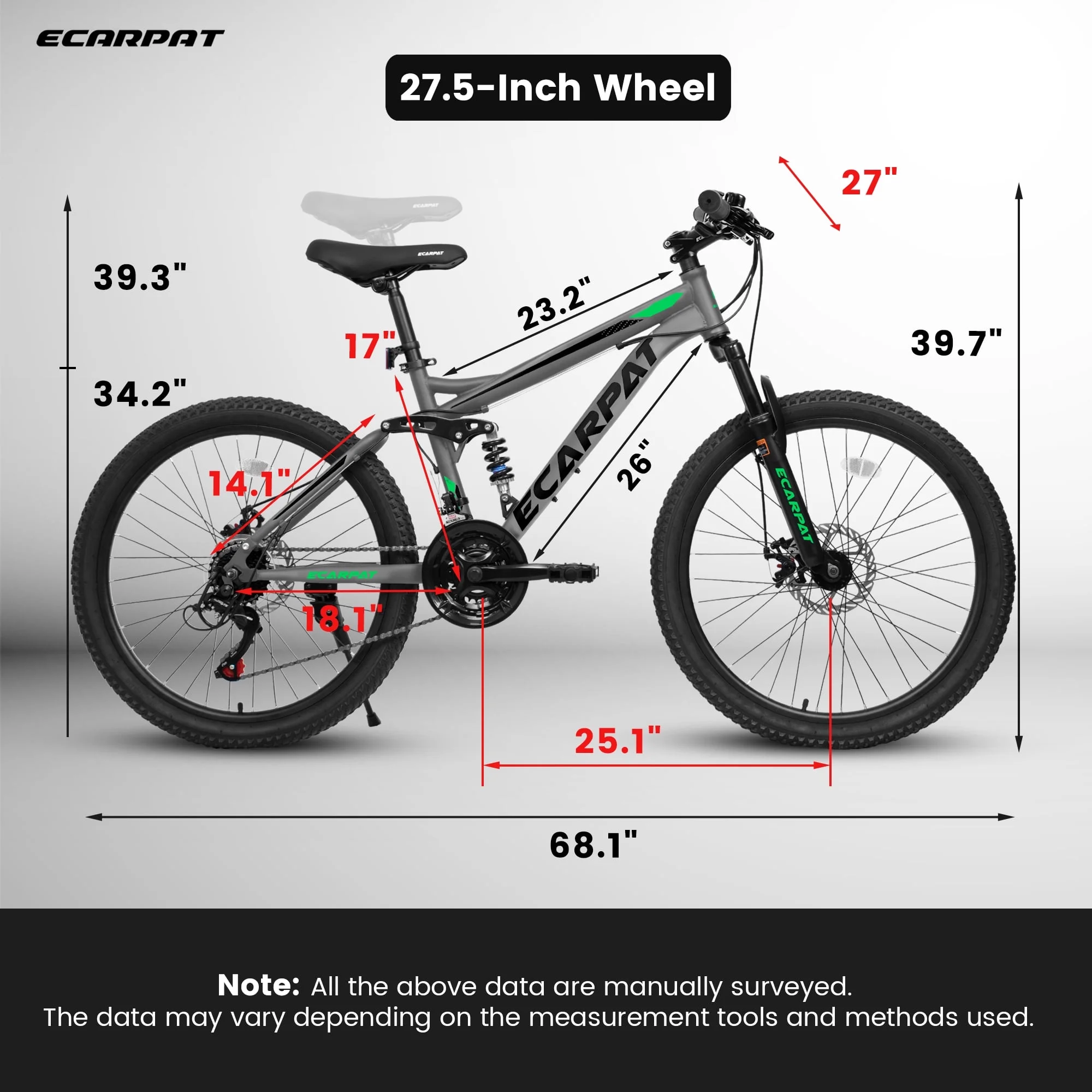 27.5 inch Full Suspension Mountain Bike, Front and Rear Dual Shock Absorbers, Mechanical Disc Brakes, 21-Speed, Suitable for Men and Women, Ideal for Travel and Fitness Enthusiasts(Grey) - Image 5