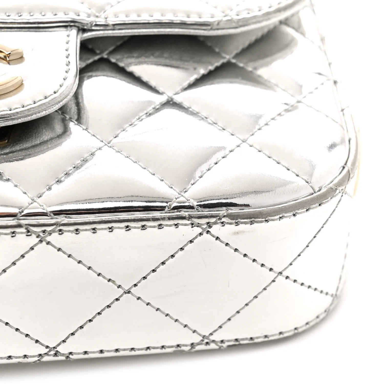 Mirror Calfskin Metallic Calfskin Quilted Hollywood Boulevard Mini Flap With Star Coin Purse Silver