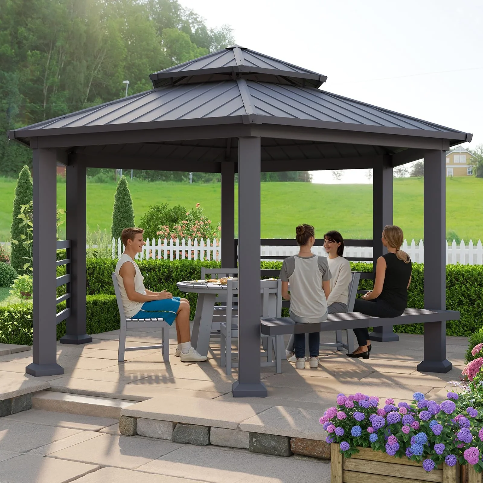 Jocisland Wood Gazebo 10'x12', Wind & Rain Resistant Design, Grill Gazebo for Garden, Backyard