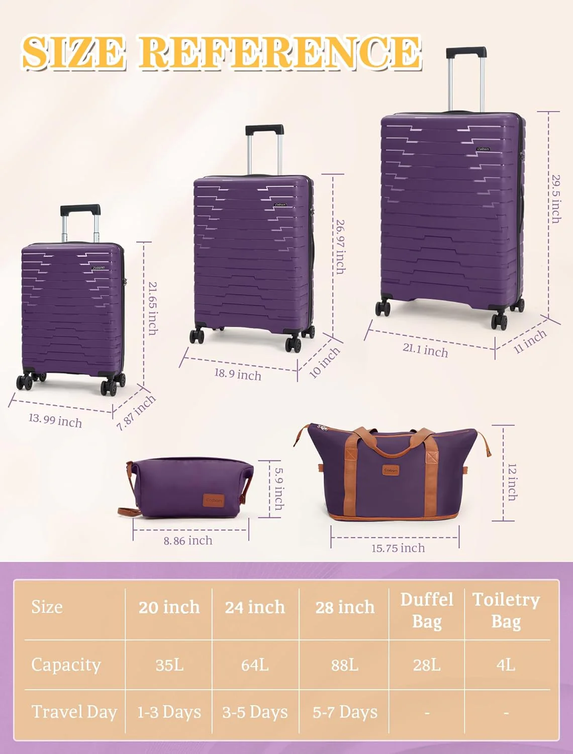 Ensemble de 5 valises à roulettes, valise rigide en ABS avec roulettes multidirectionnelles