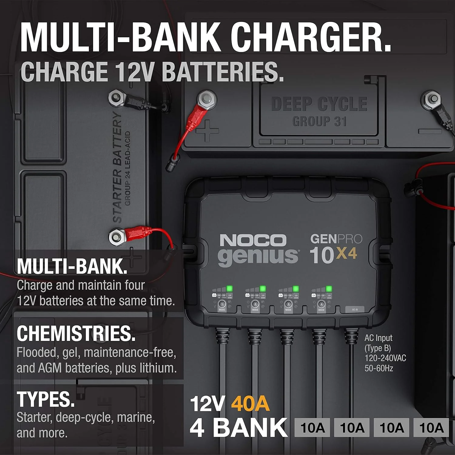 Genius GENPRO10X4: 4-Bank 40A (10A/Bank) 12V Onboard Battery Charger and Maintainer - Image 5