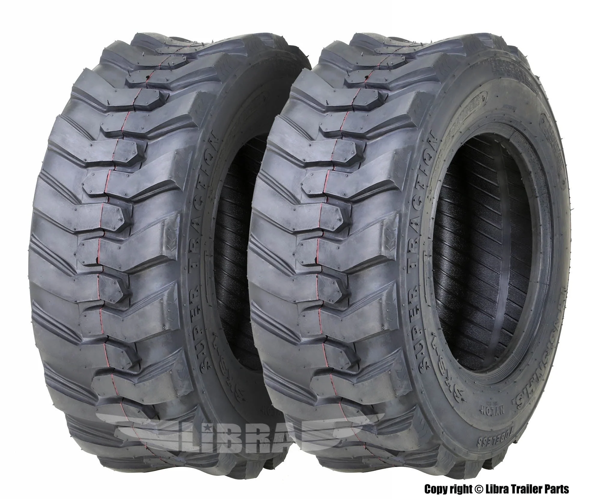 Set 2 New Super Guider Heavy Duty 10 - 16.5/12PR SKS1 Skid Steer Tire for Bobcat W/Rim Guard