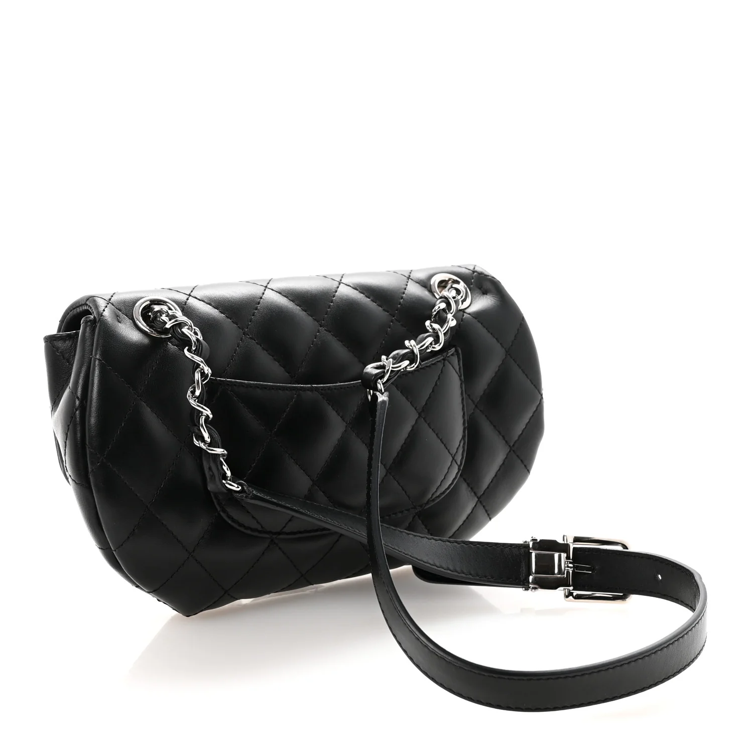 Calfskin Quilted CC Uniform Flap Belt Bag Black