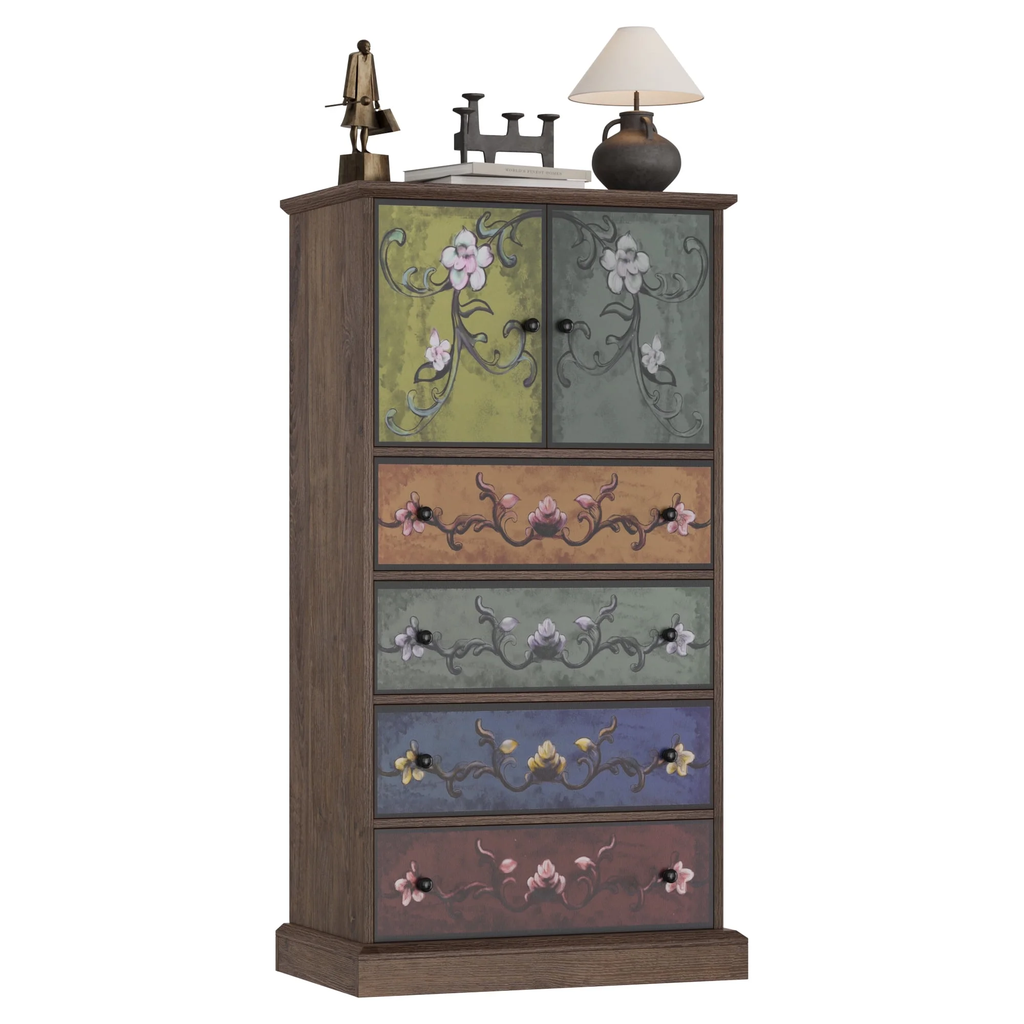 50�� Tall Dresser with 4 Drawers, Boho Vintage Dresser with 2 Doors, Wood Drawers Chest for Bedroom Living Room Entryway - Image 6