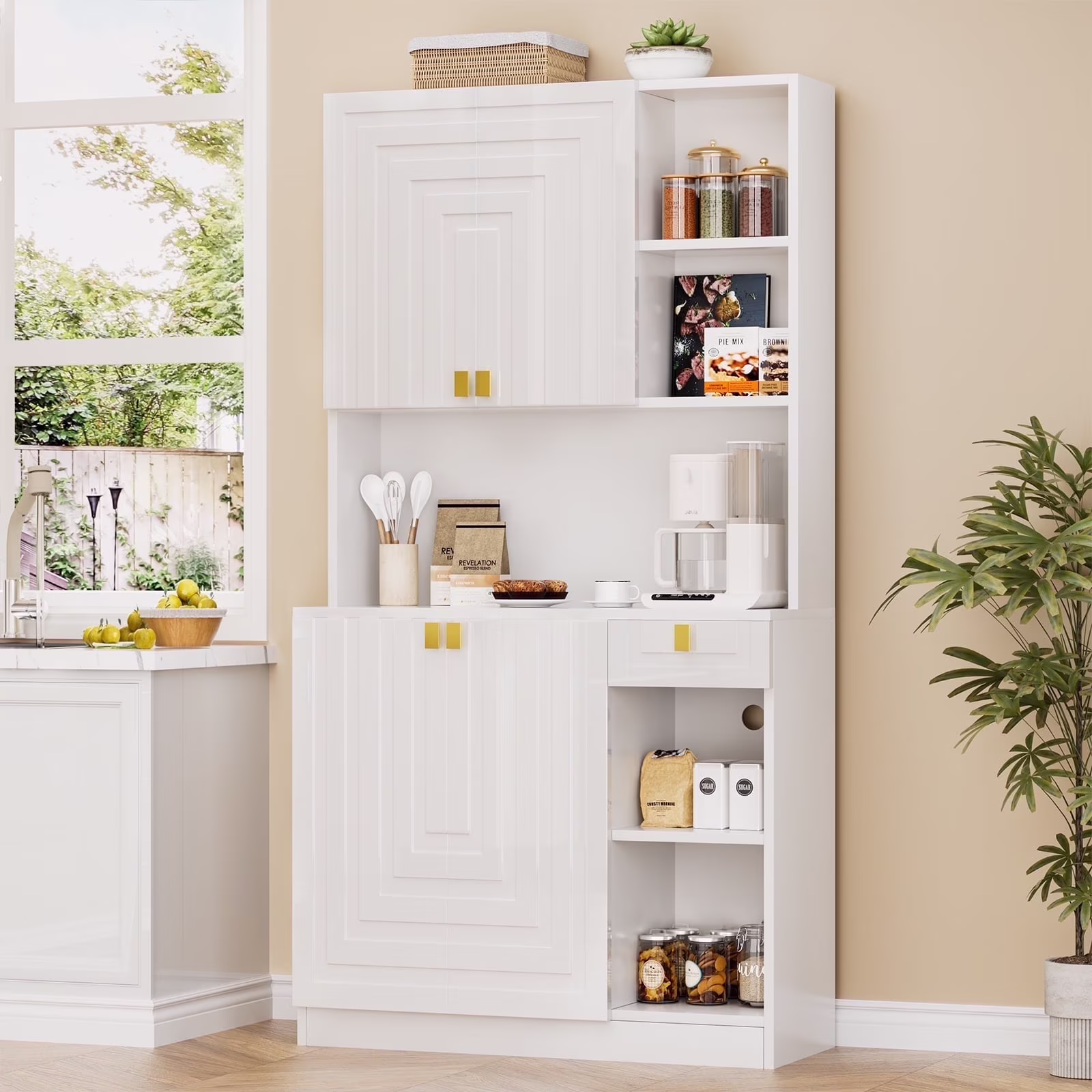 71'' Tall Kitchen Pantry Storage Hutch Cabinet with Doors and Shelves, Grey Oak(71'' Pantry Cabinet(Grey Oak)) - Image 3