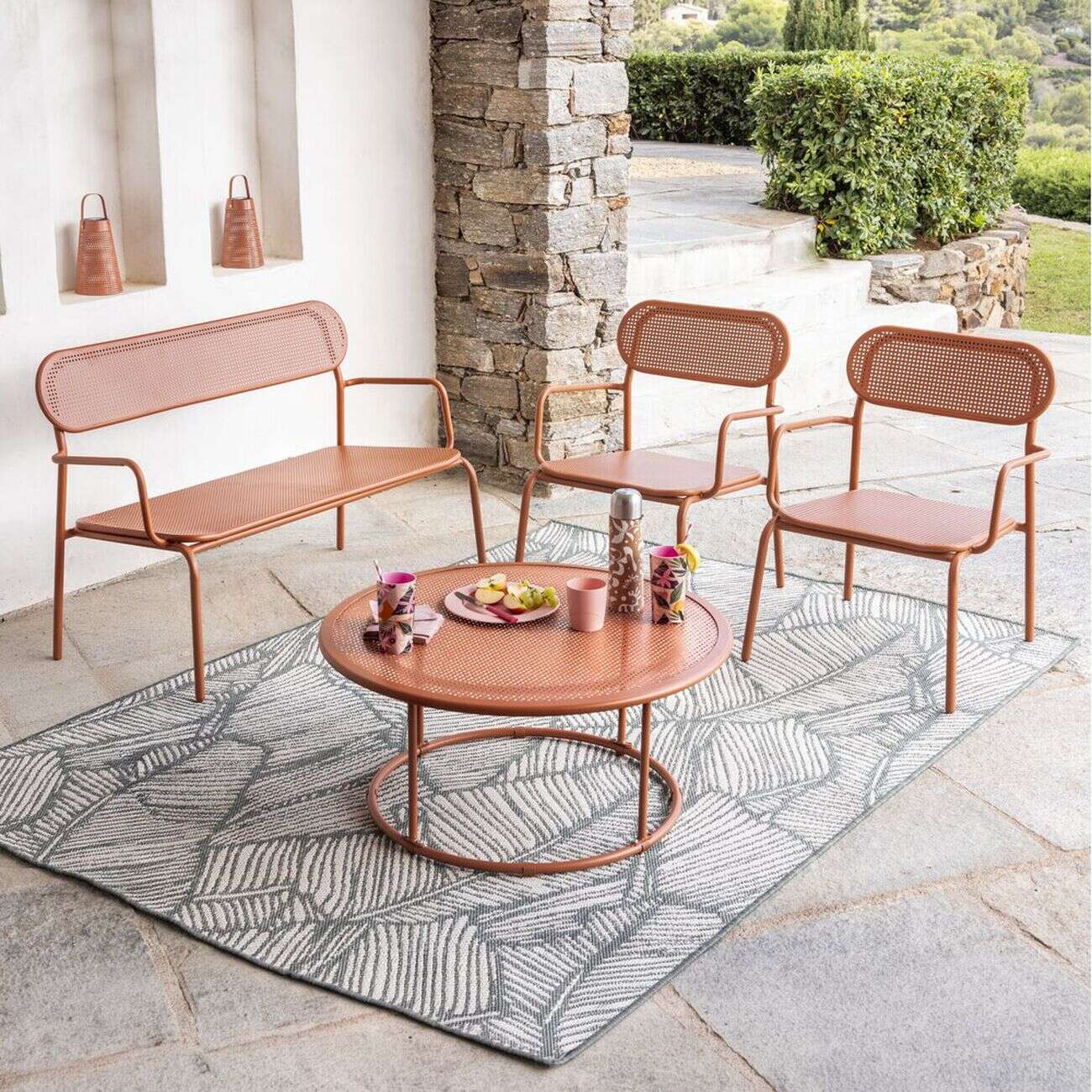 Table basse jardin Faro ronde métal terracotta Ø80xH37cm