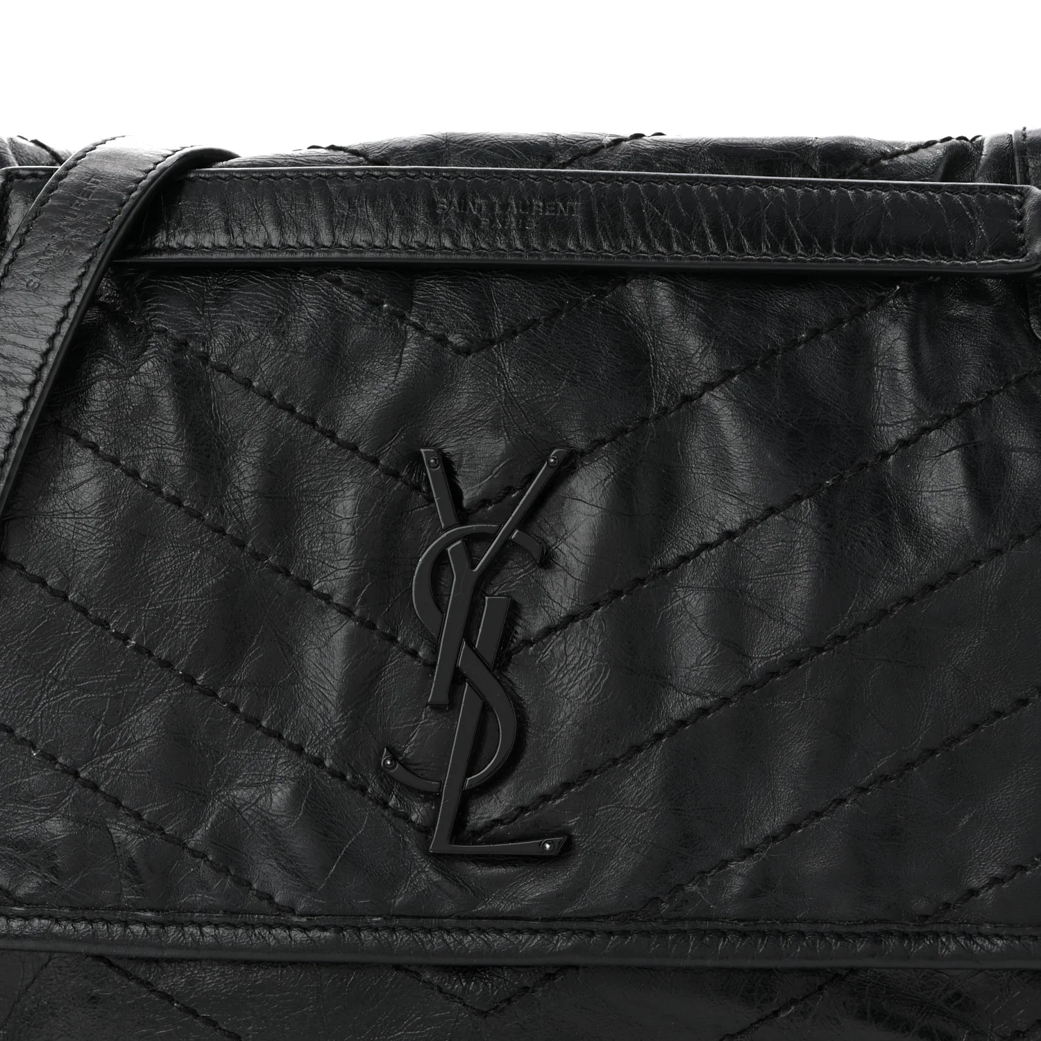 Crinkled Calfskin Matelasse Monogram Medium Niki Chain Satchel Black