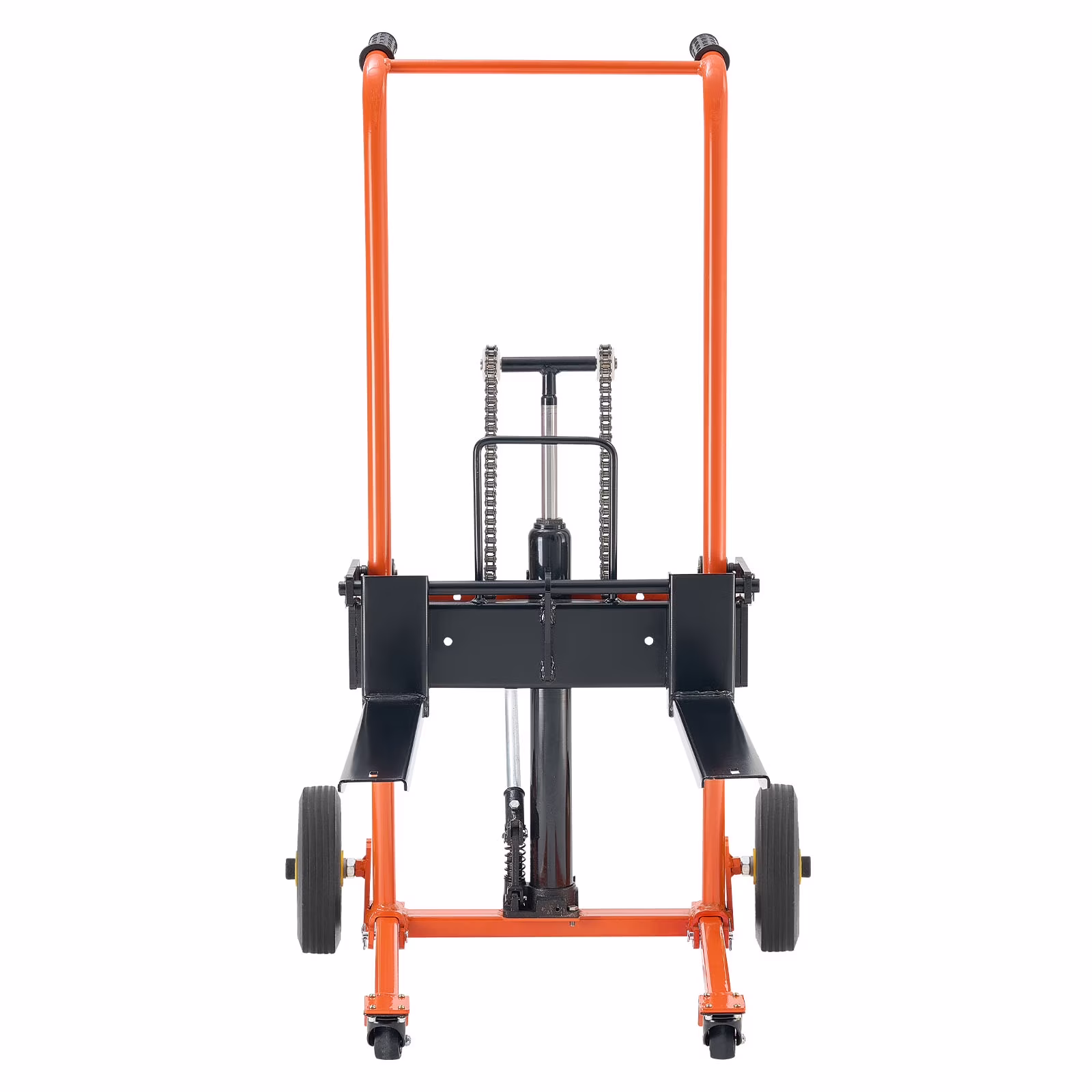 KFFKFF Hydraulic Material Lift Winch Stacker, 450 lbs Capacity, Pallet Truck with Fork Lift Table, 39.4-Inch Max Height, Foldable & Portable Pallet Jack Cart, Yellow & Black