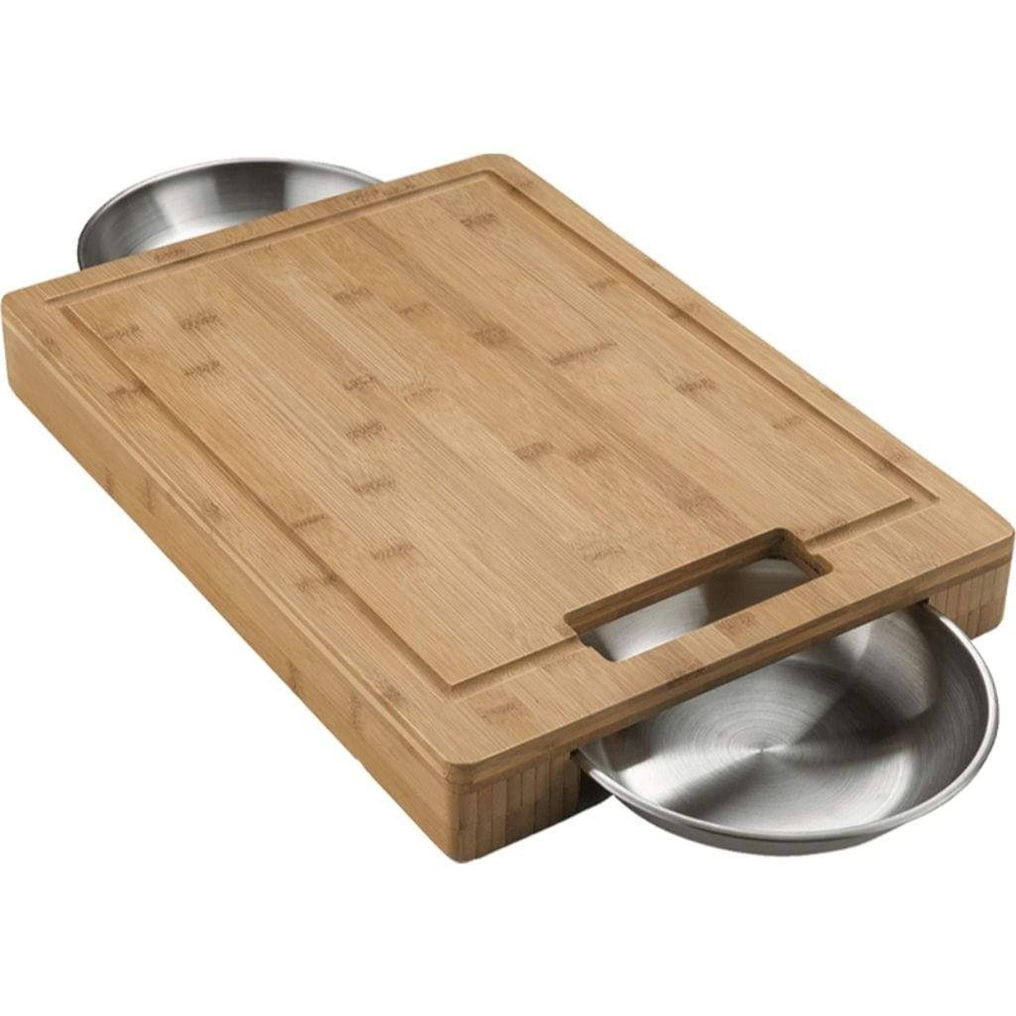 Napoleon Pro Bamboo Cutting Board with Stainless Steel Bowls, Brown