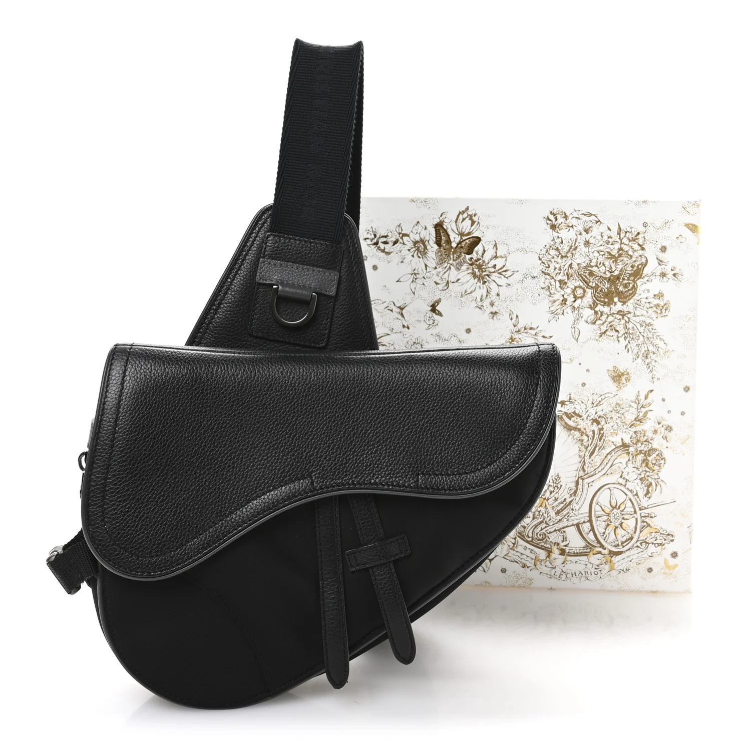 Nylon Grained Calfskin Saddle Bag Black Multicolor