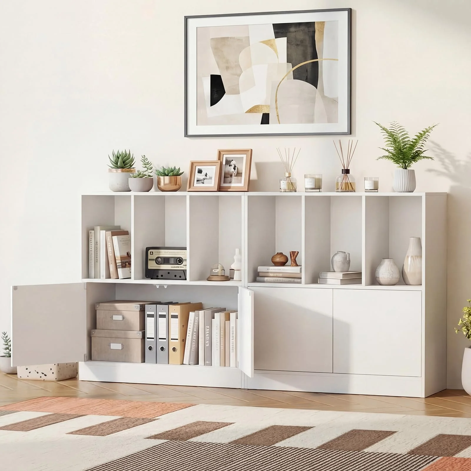 Tangkula 3-Cube Bookcase with Cabinet for Study Home Office Living Room